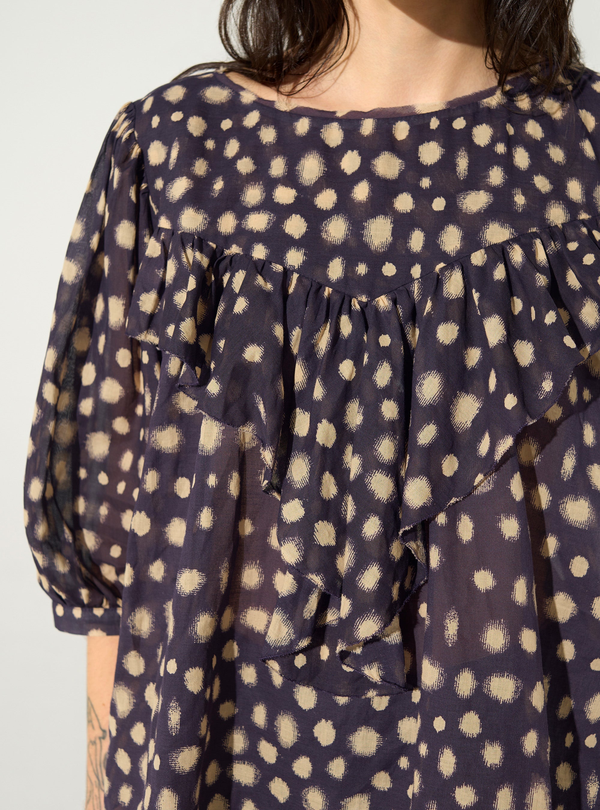 Blouse oversized imprimé maison en coton violette