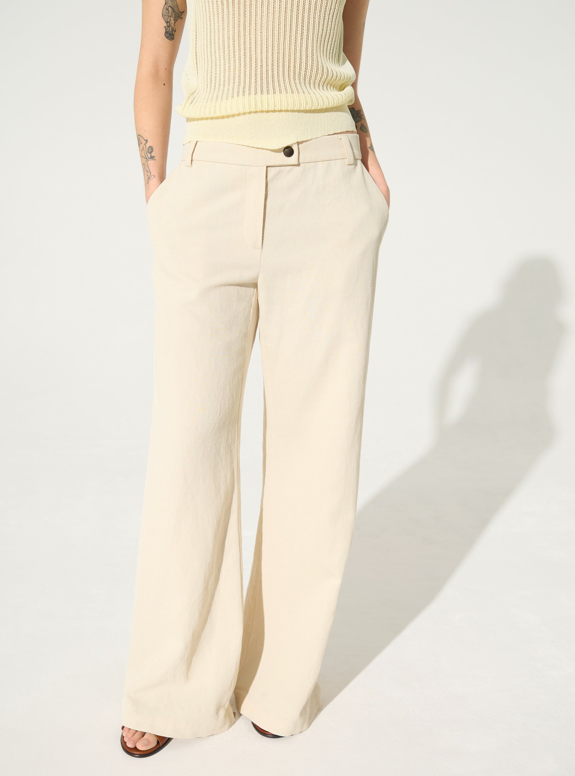 White cotton and linen trousers