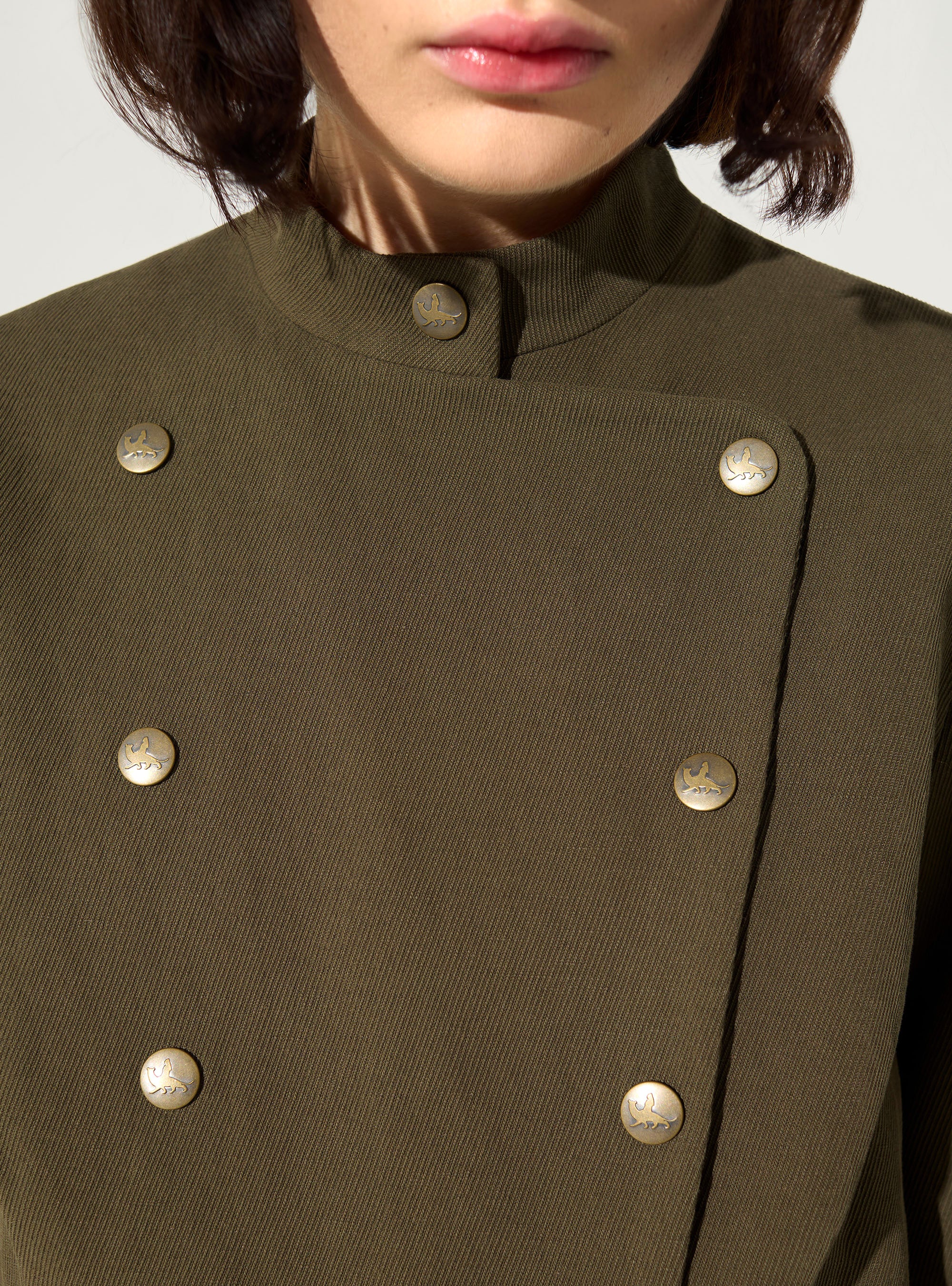 Fitted officer-style jacket in green cotton and linen
