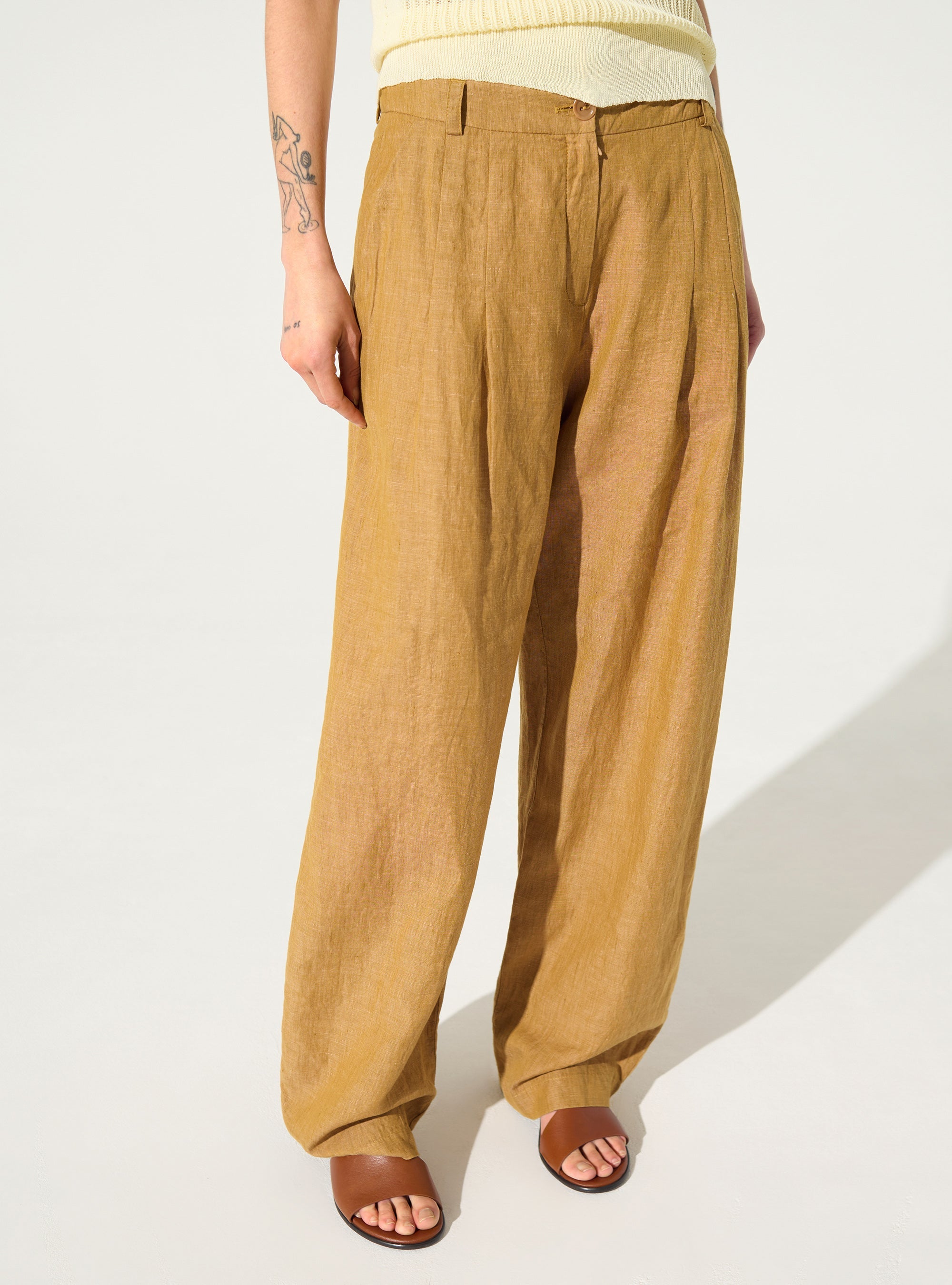 Pantalon en lin et en coton marron