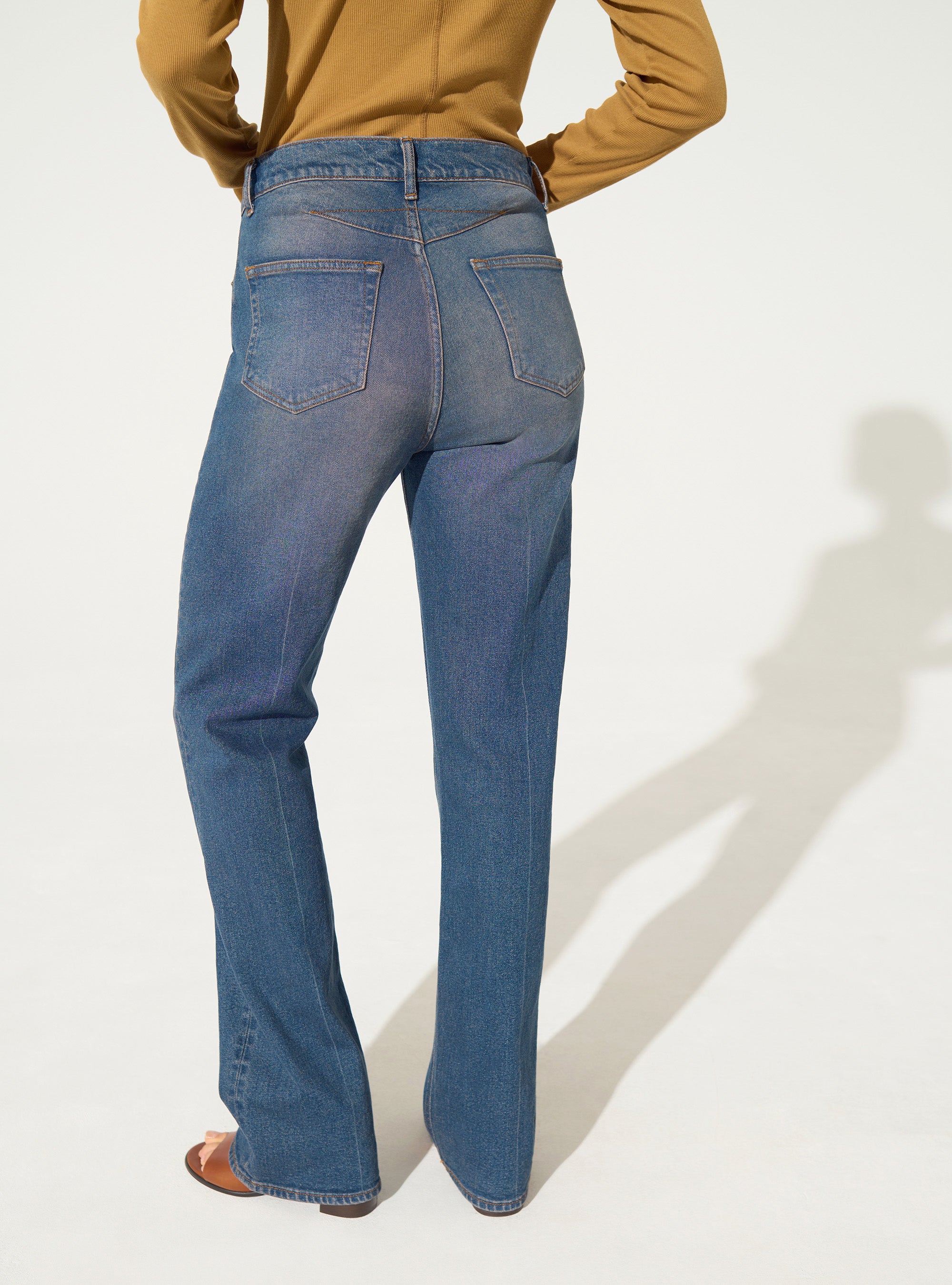 blue cotton flare jeans