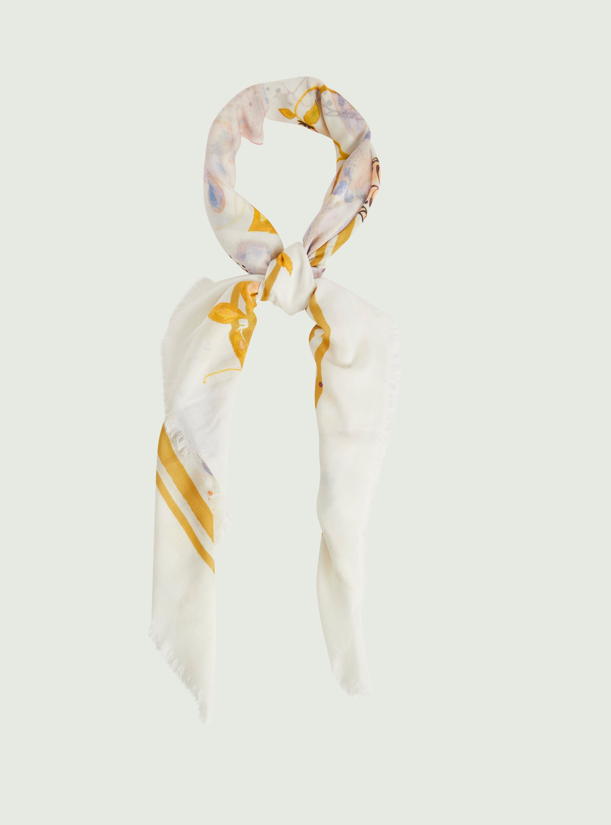 Printed scarf in white cotton and silk