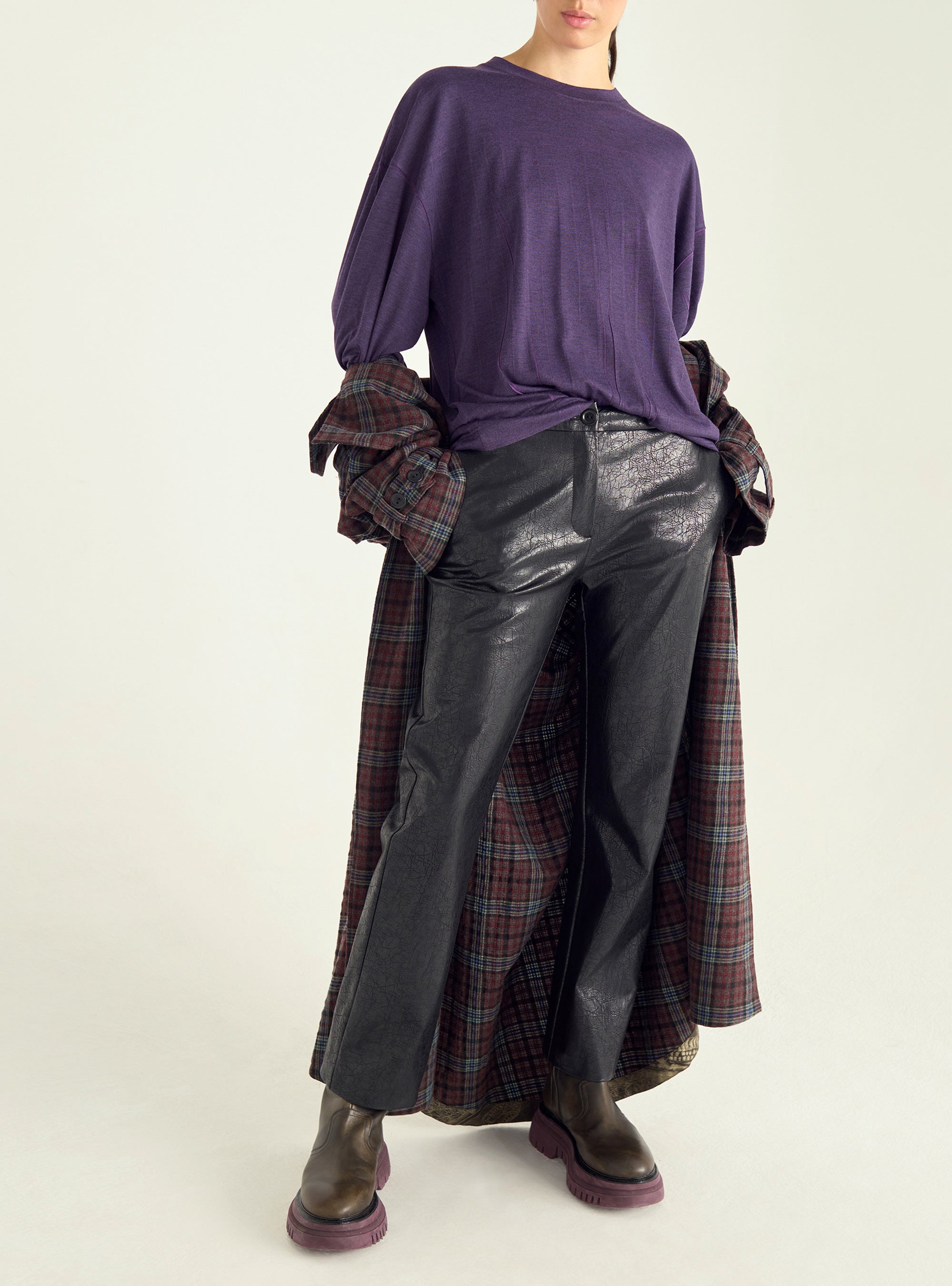 Purple pleated oversized T-shirt