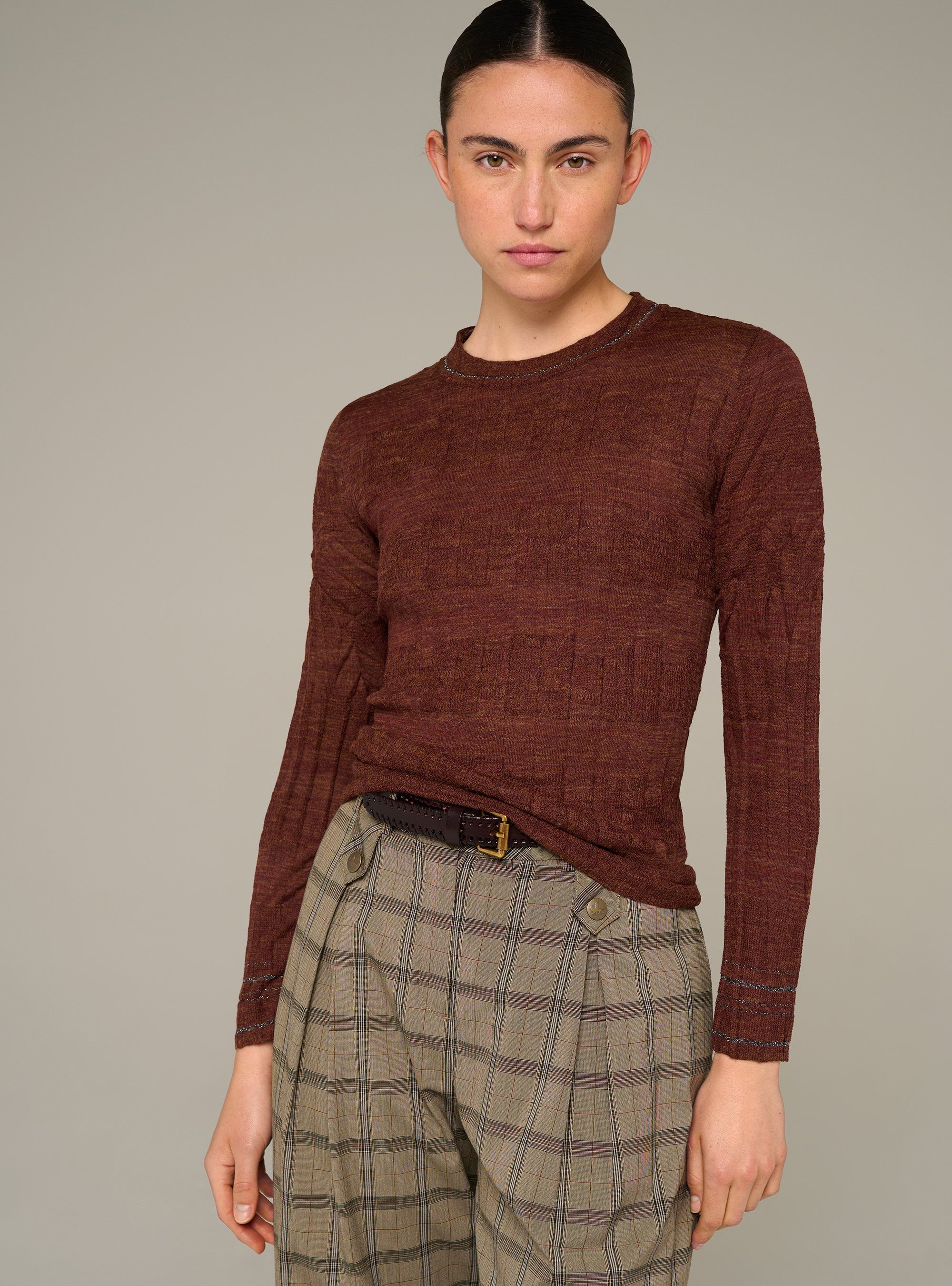Cotélac pull plissé col rond ajusté manches longues