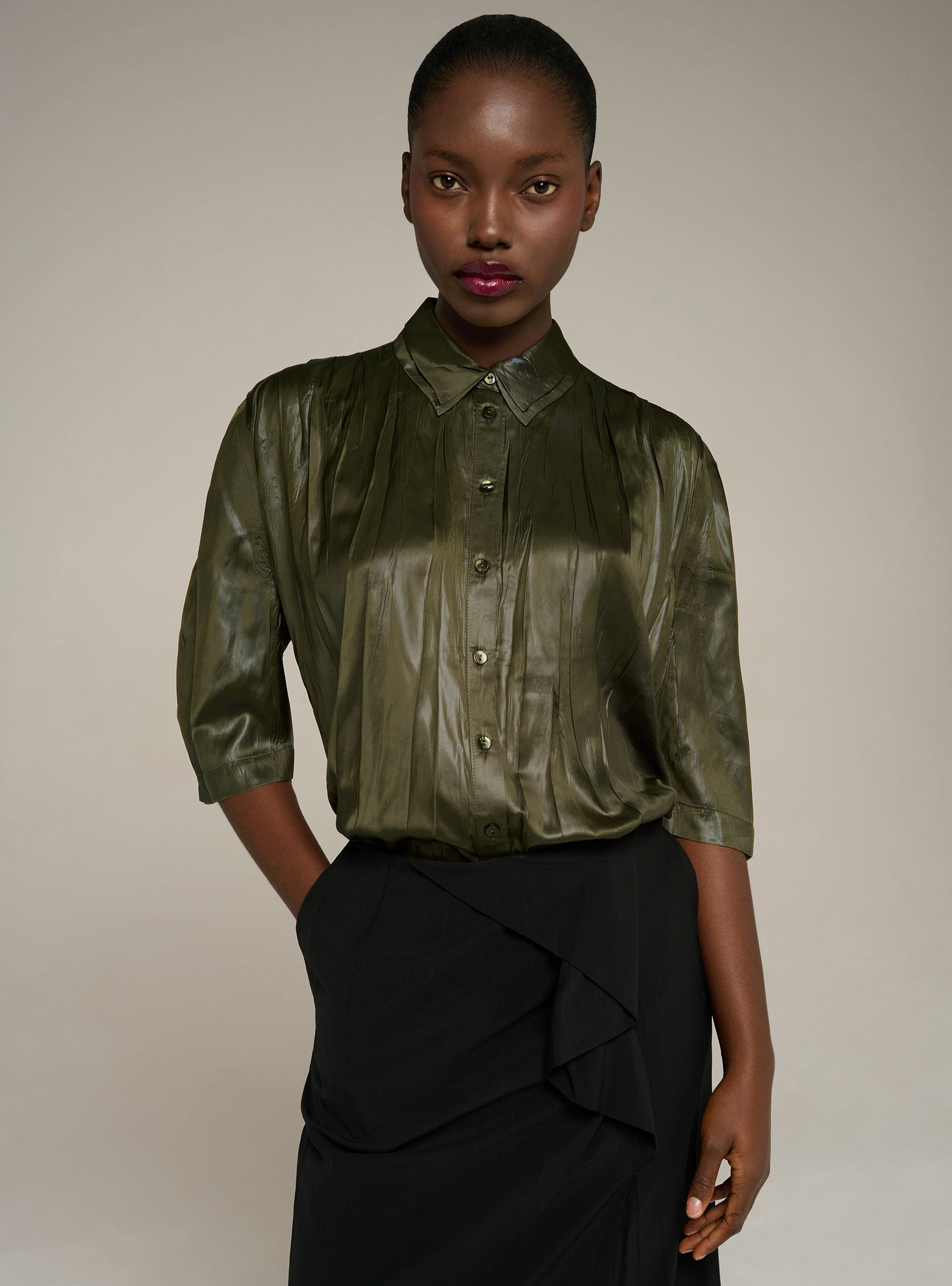 Cotélac chemise courte oversize plissée