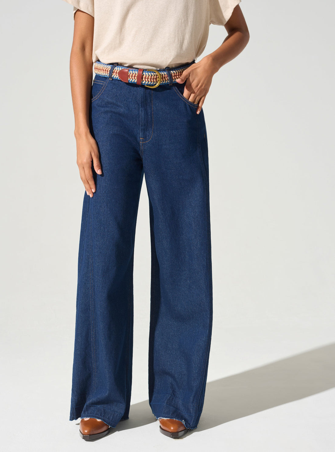 Jean large taille haute acoté 