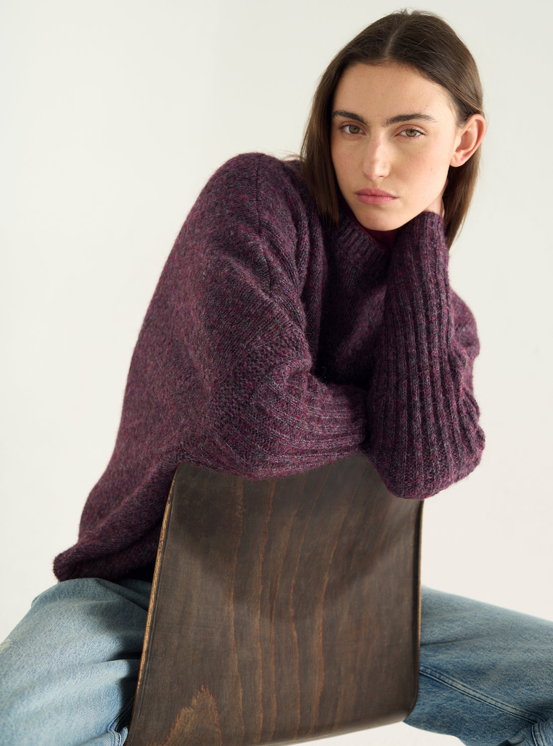 Pull ample en laine et coton à col rond