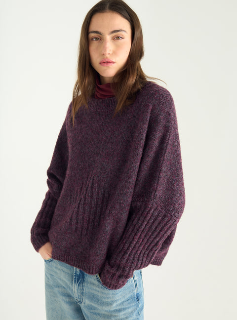 Pull ample en laine et coton à col rond