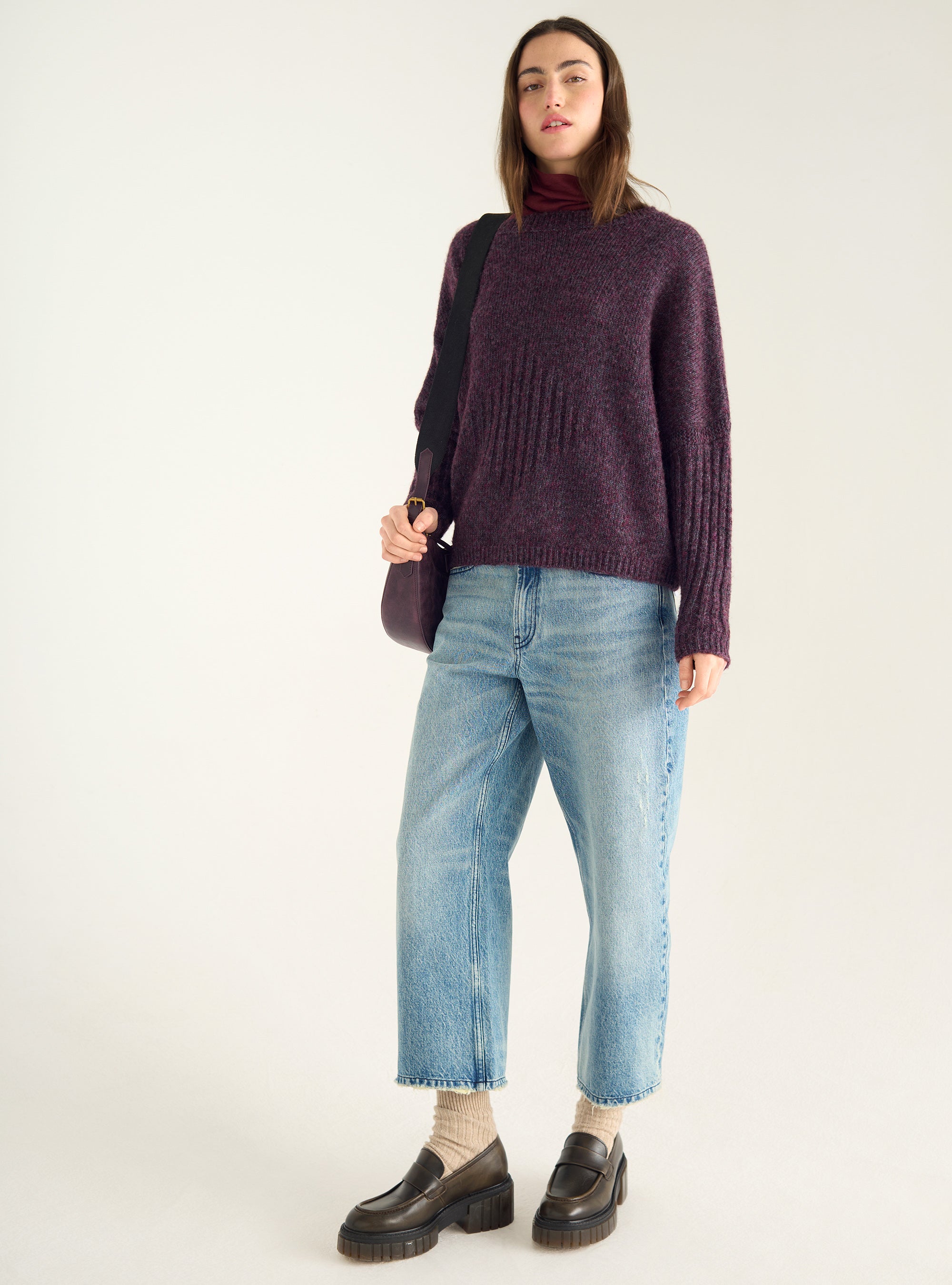 Pull ample en laine et coton à col rond