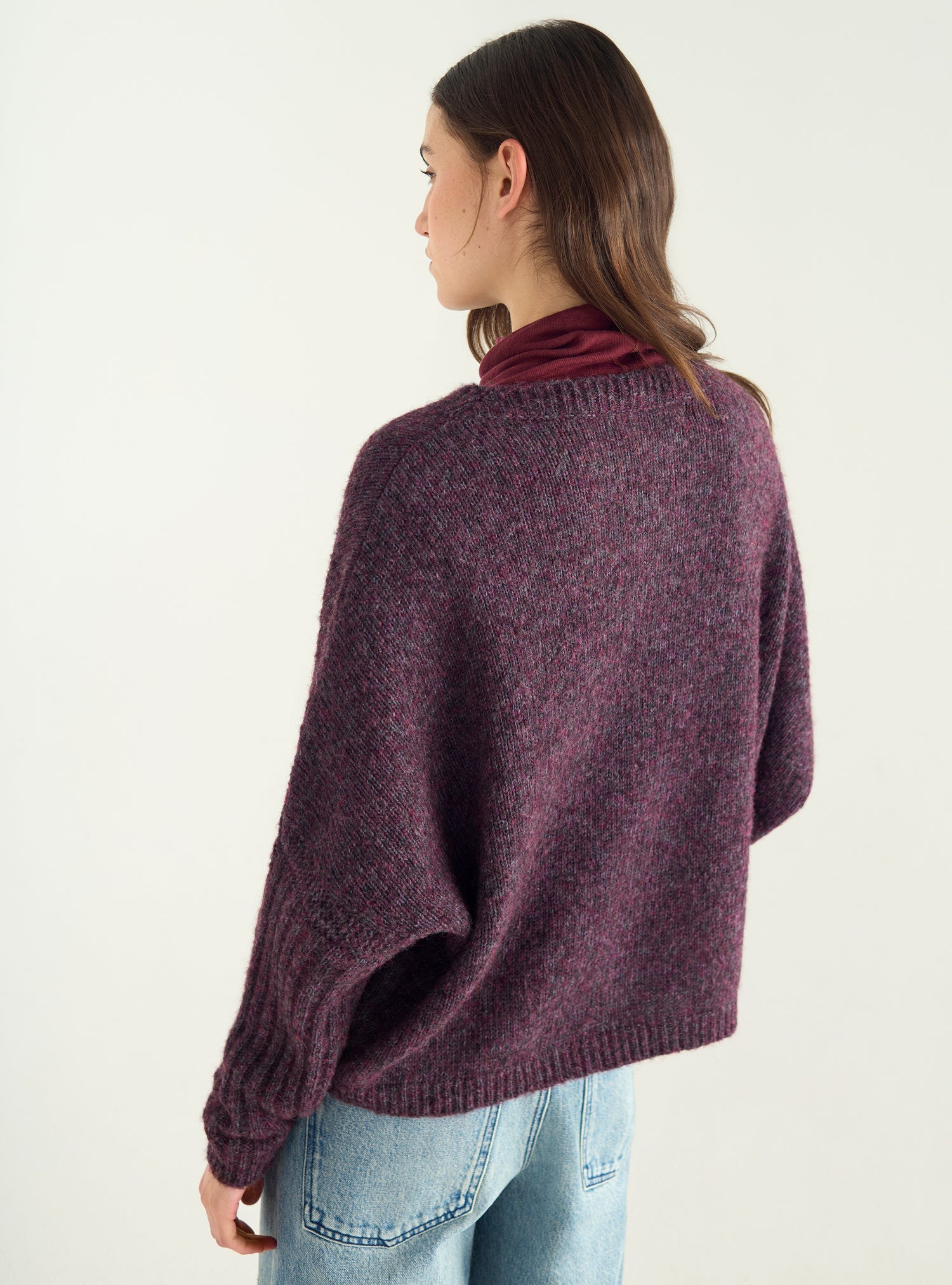 Pull ample en laine et coton à col rond