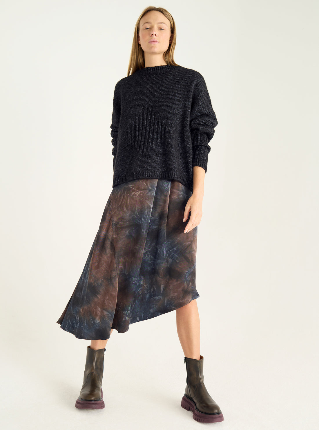 Pull ample en laine et coton à col rond