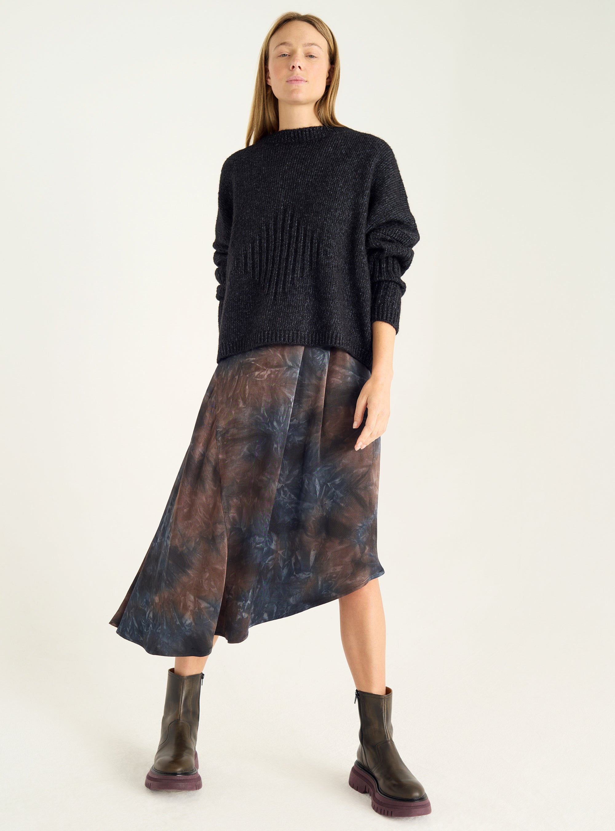 Pull ample en laine et coton à col rond