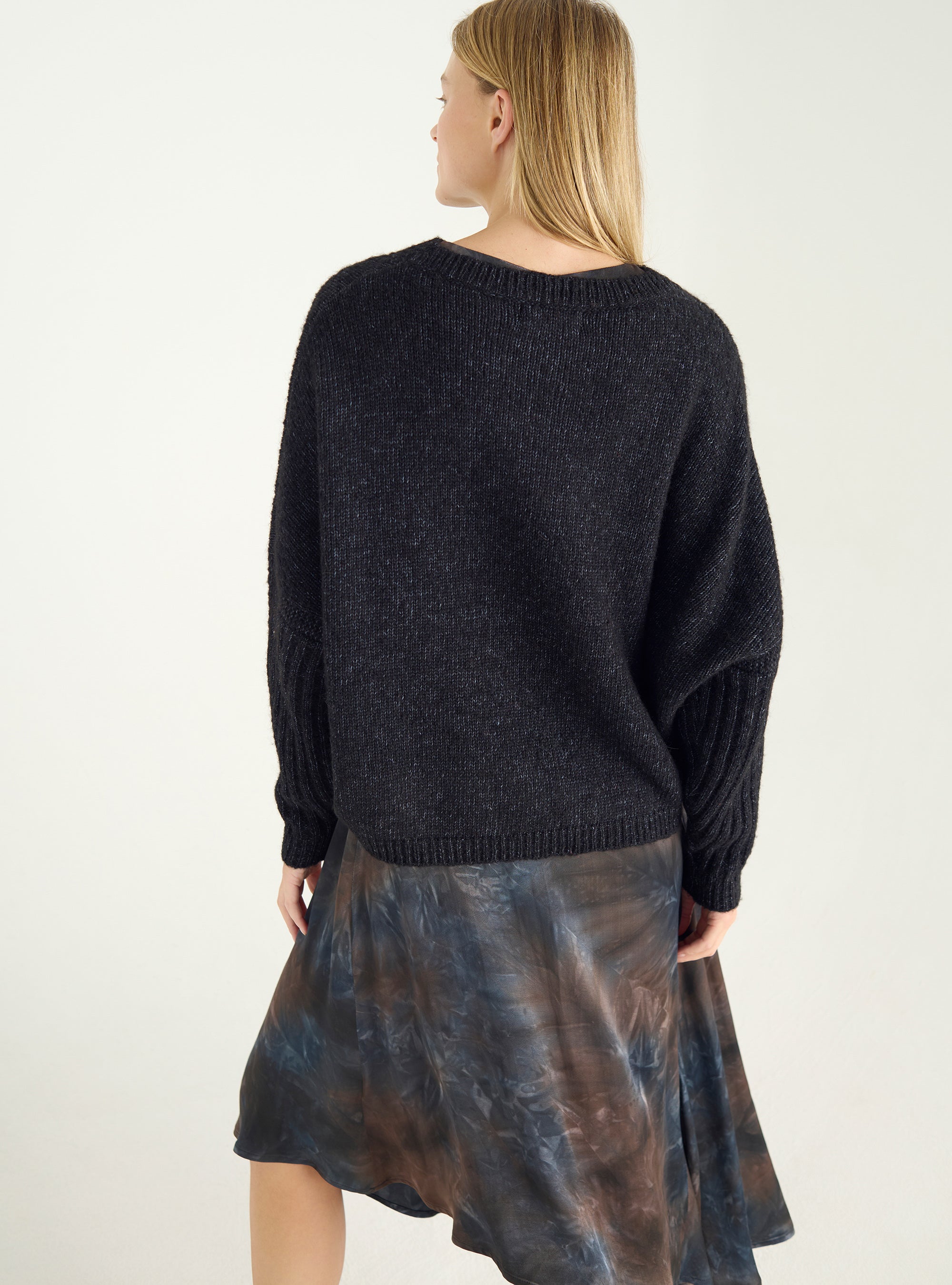 Pull ample en laine et coton à col rond