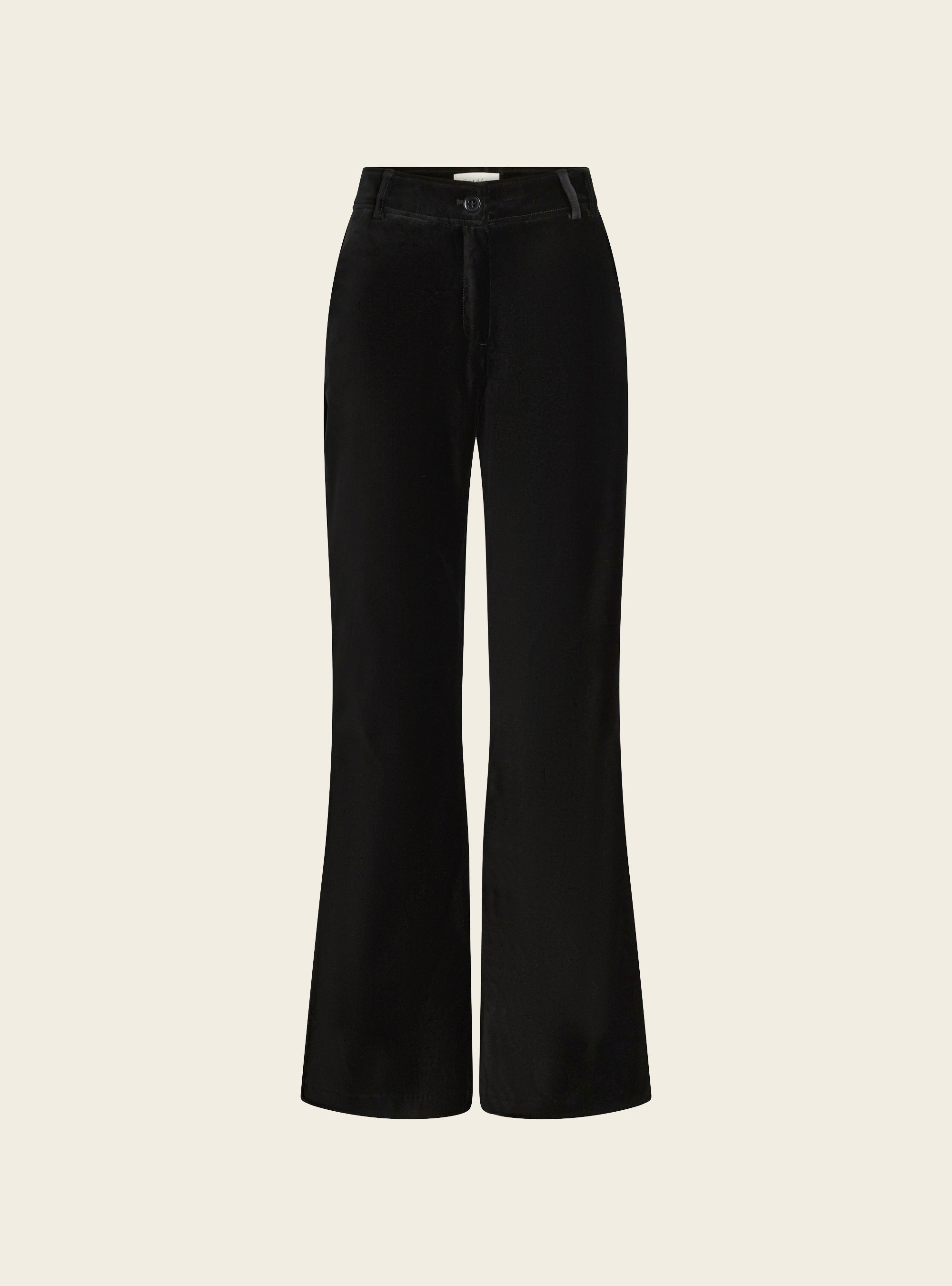 Pantalon flare en velours ras acoté 