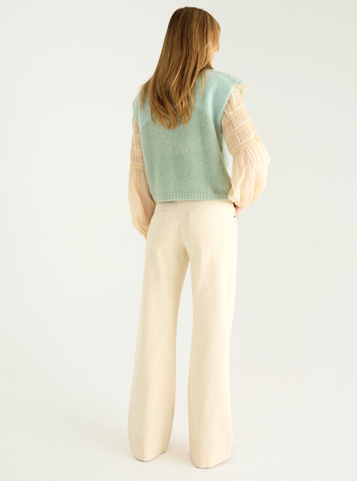 Jean flare taille haute acoté 