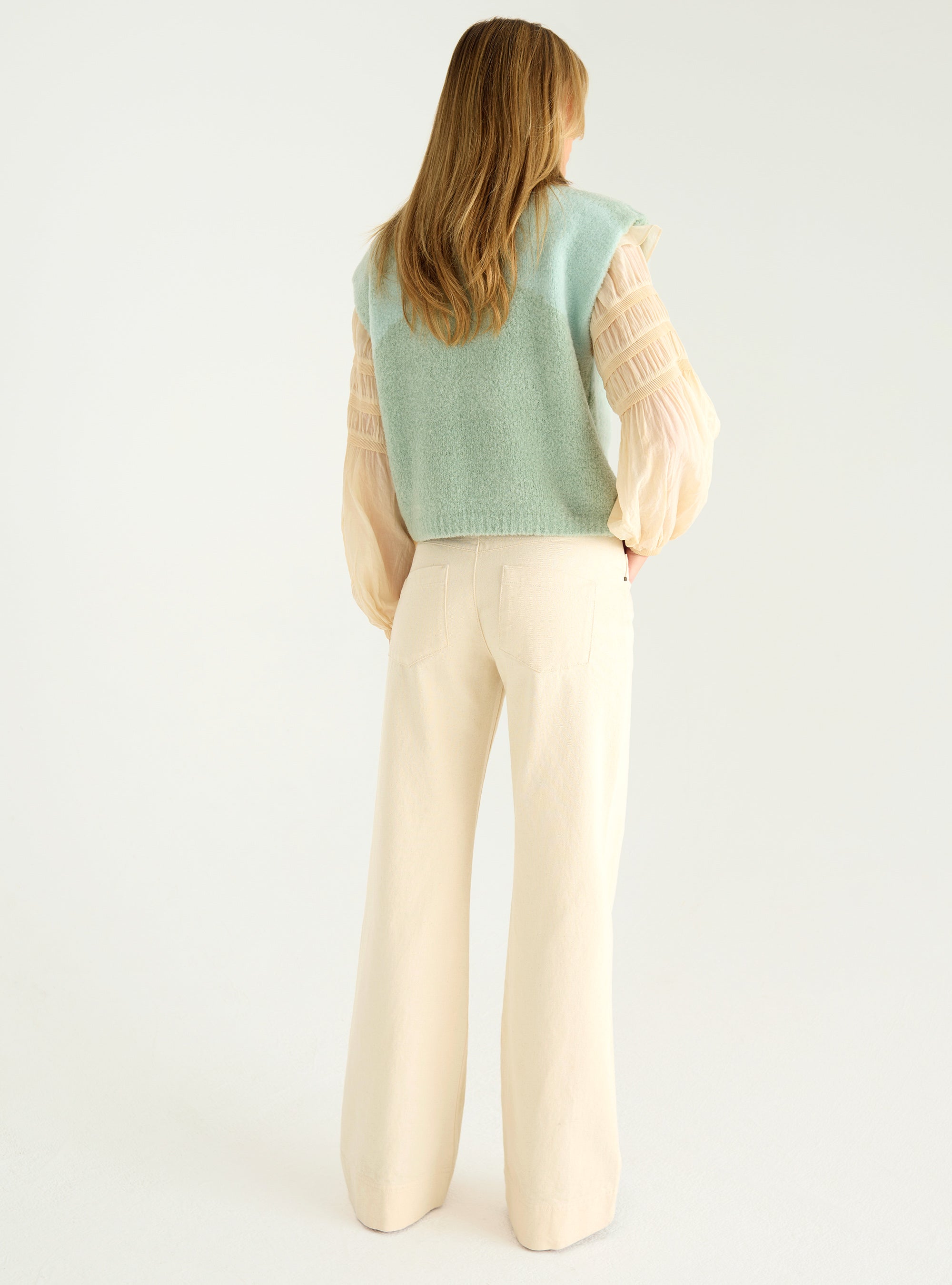 Jean flare taille haute acoté 