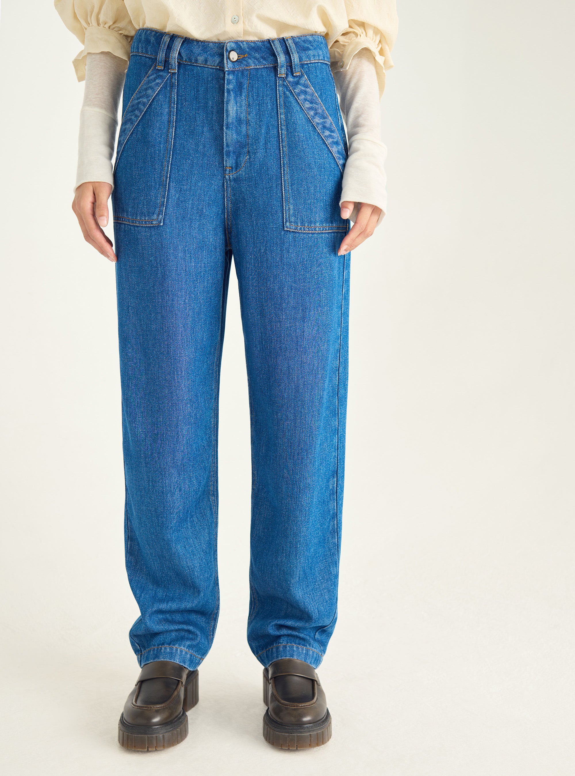 Jean &quot;mum fit&quot; en denim fluide