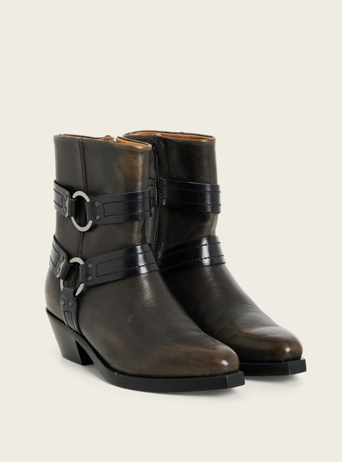 Patinated leather ankle boots