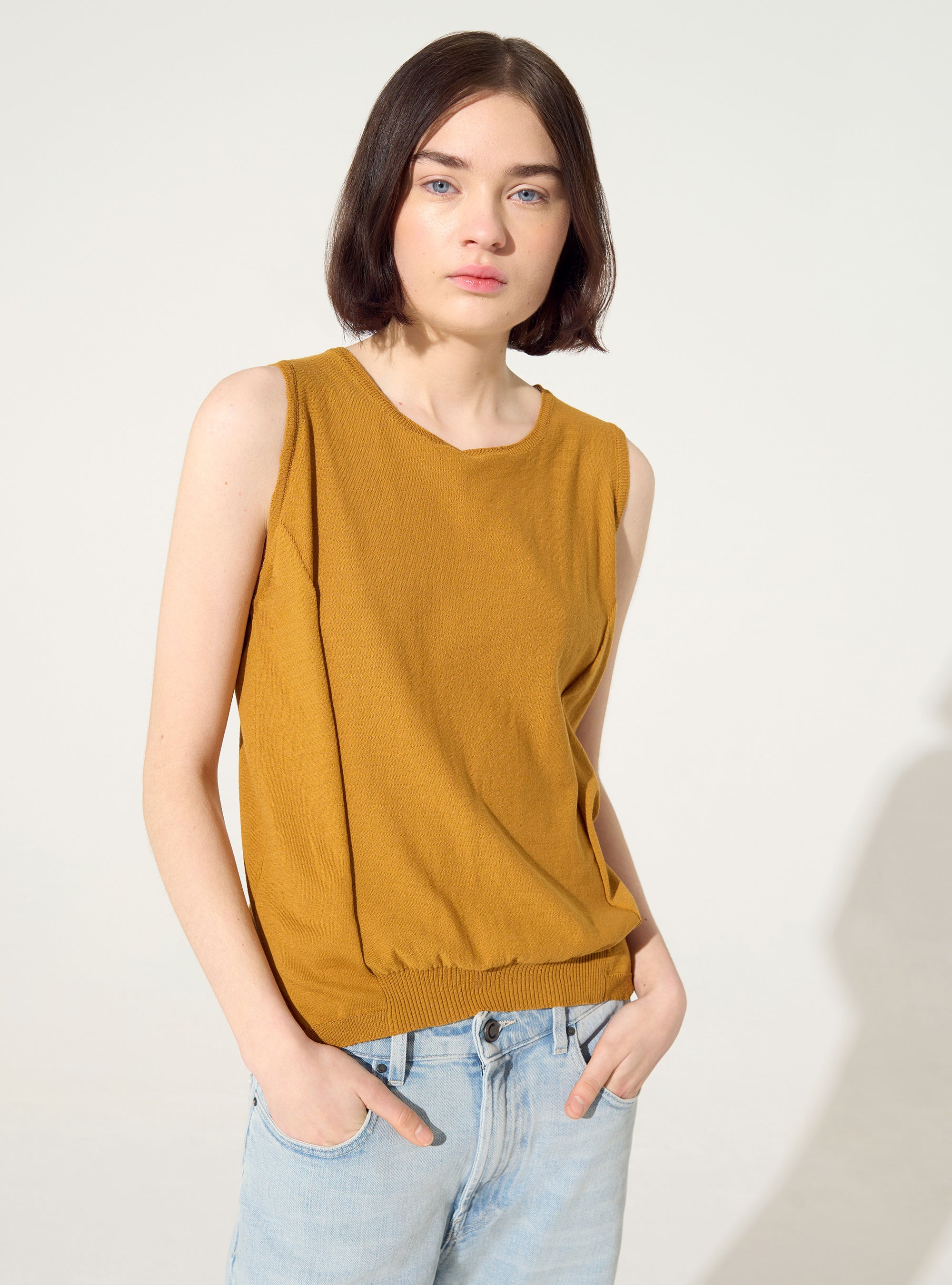 Brown cotton knit tank top