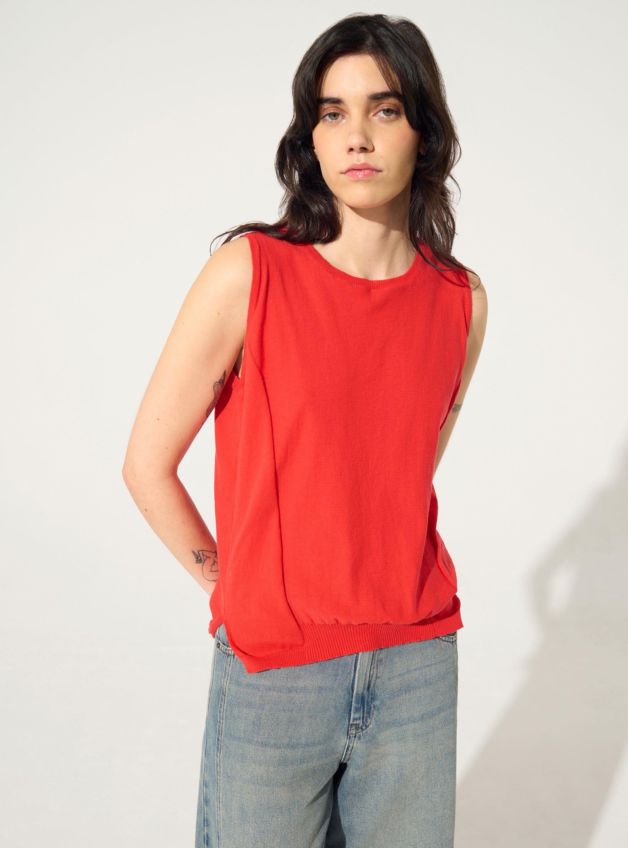 Red cotton tank top