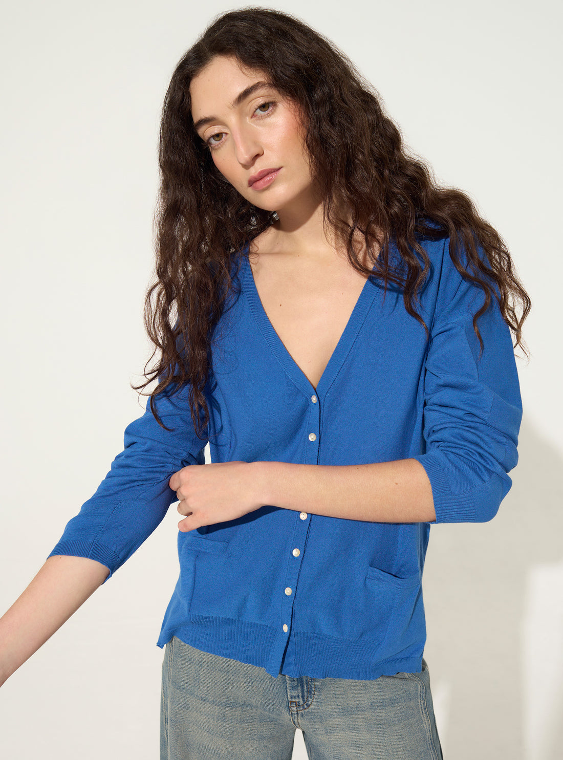 Cardigan en coton biologique bleu
