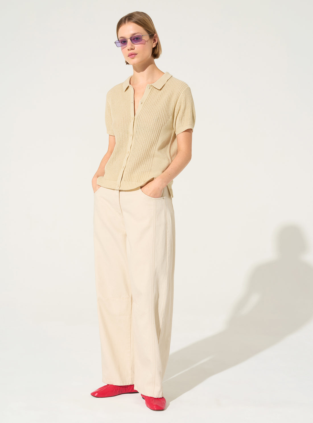 white cotton and linen polo shirt