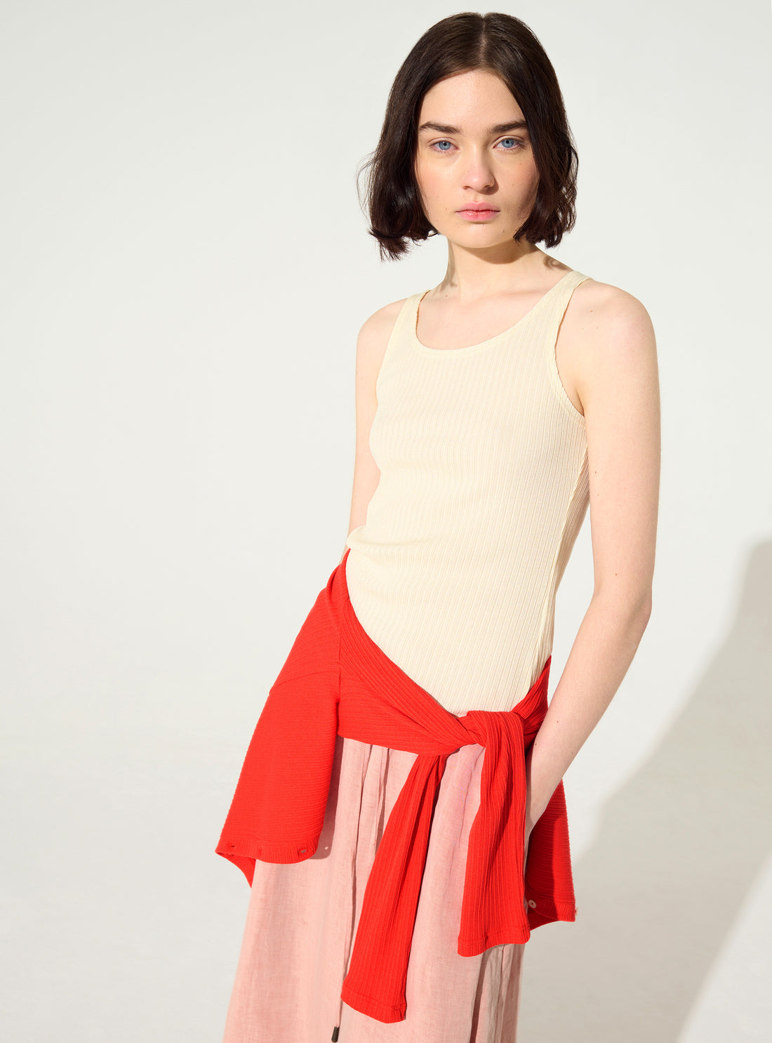 Débardeur ajusté plissé en coton blanc