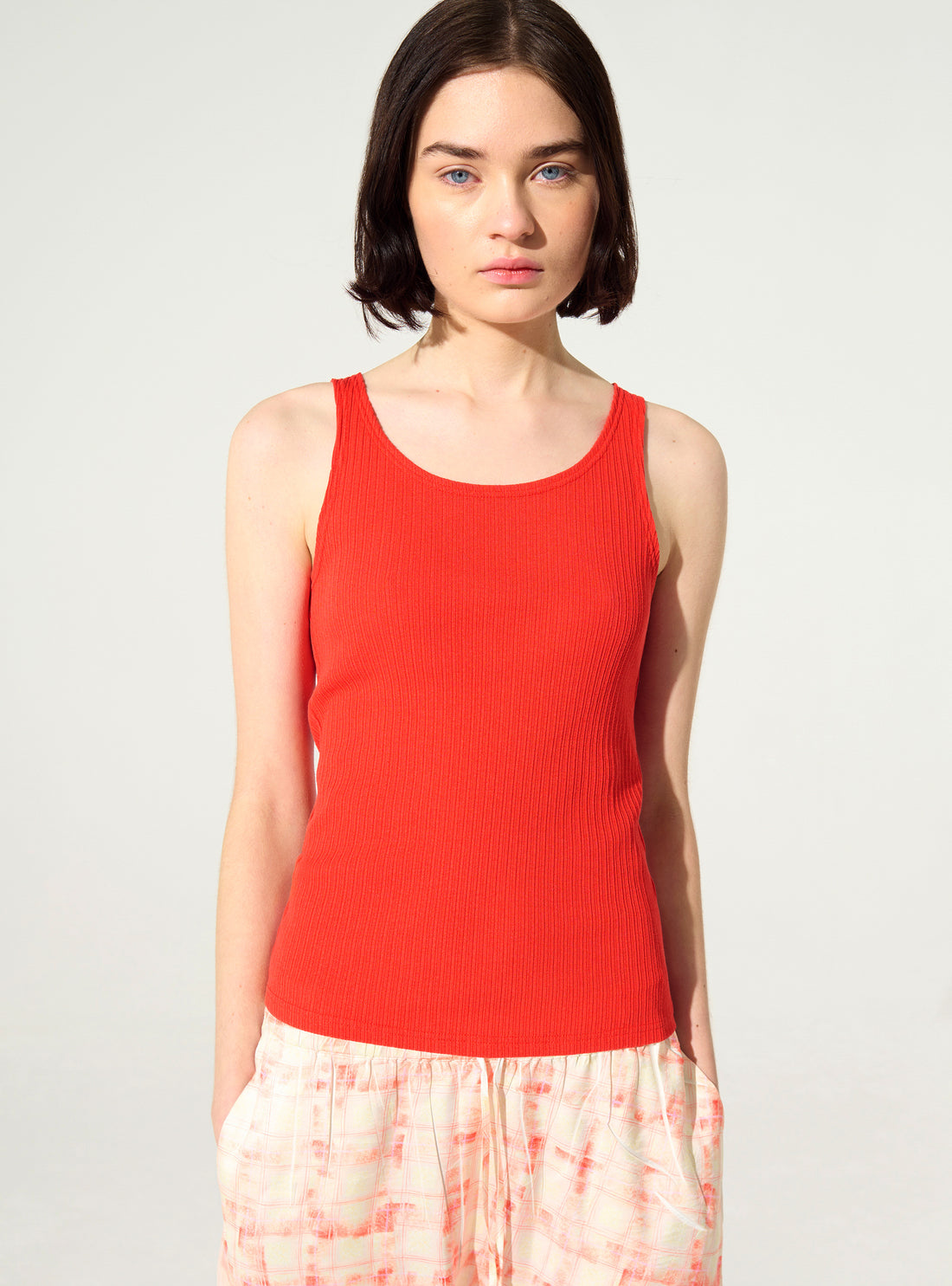 Débardeur ajusté plissé en coton rouge