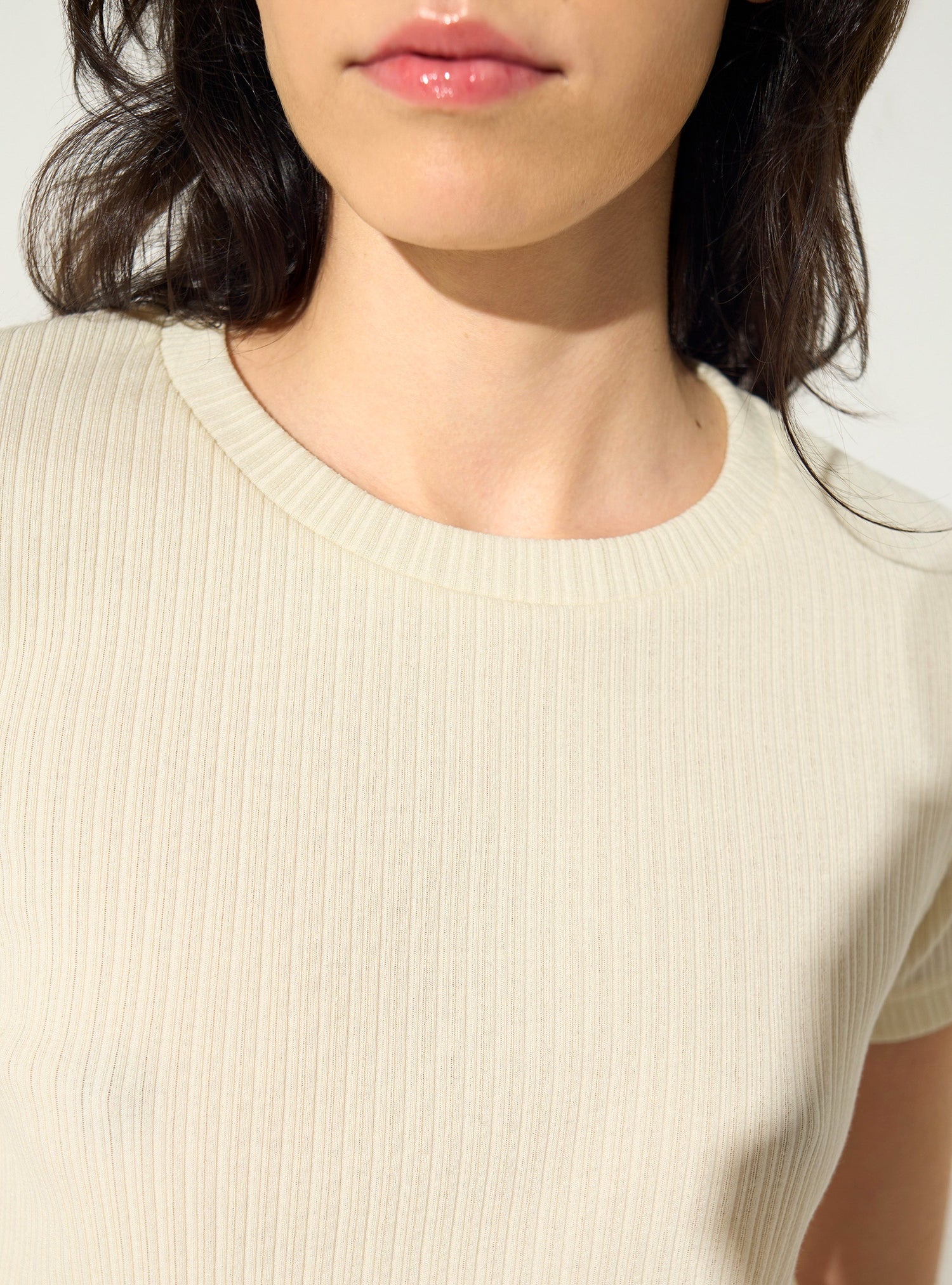 Fitted pleated white cotton T-shirt