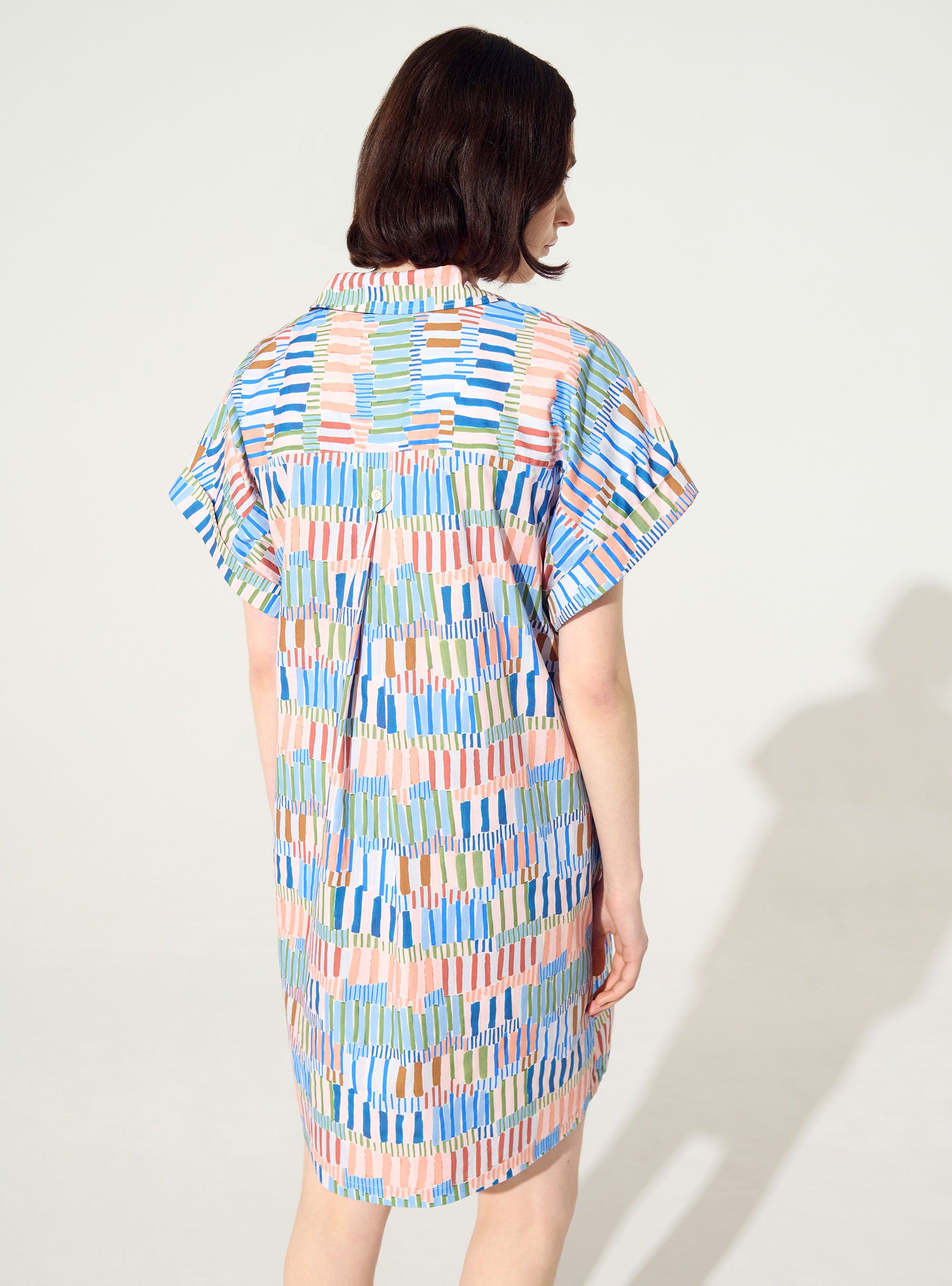 Loose-fitting printed blue cotton dress