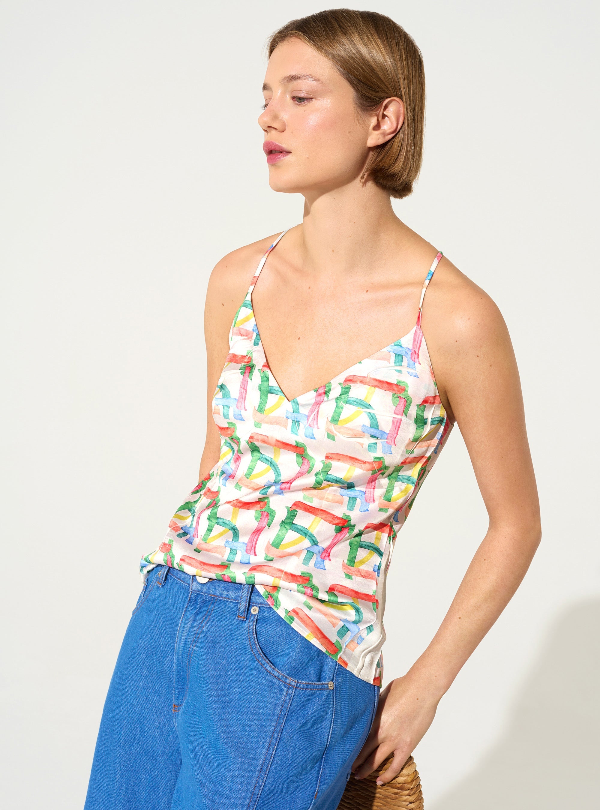 Débardeur ajusté plissé imprimé blanc