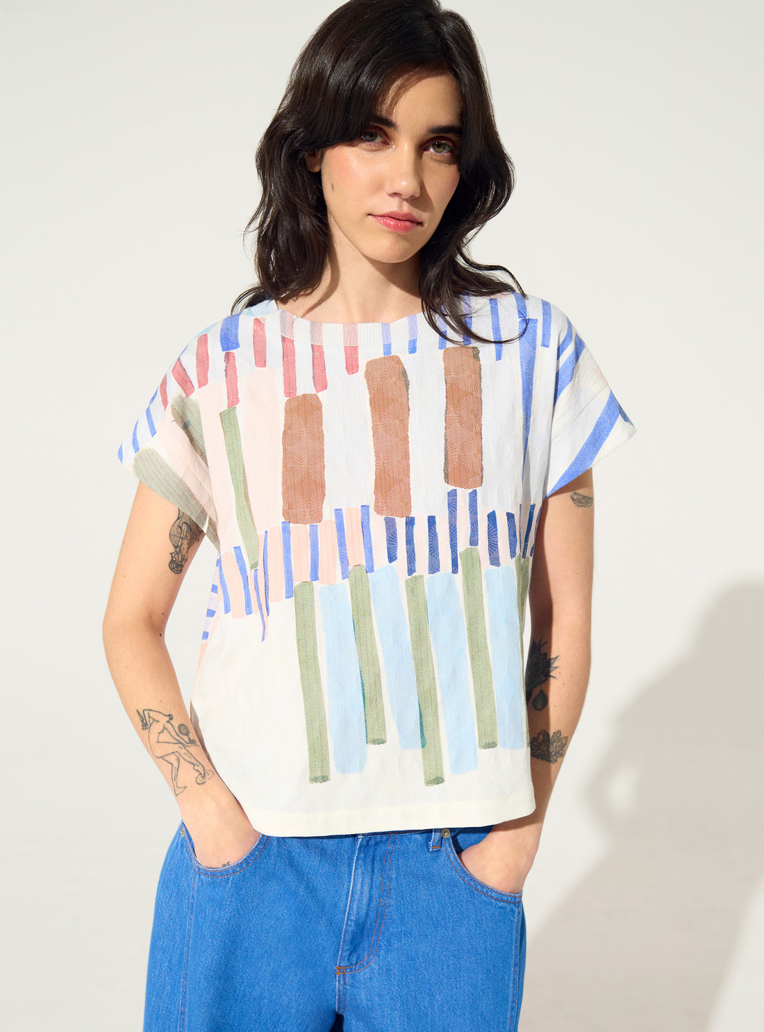 Blouse plissée et sublimée bleue