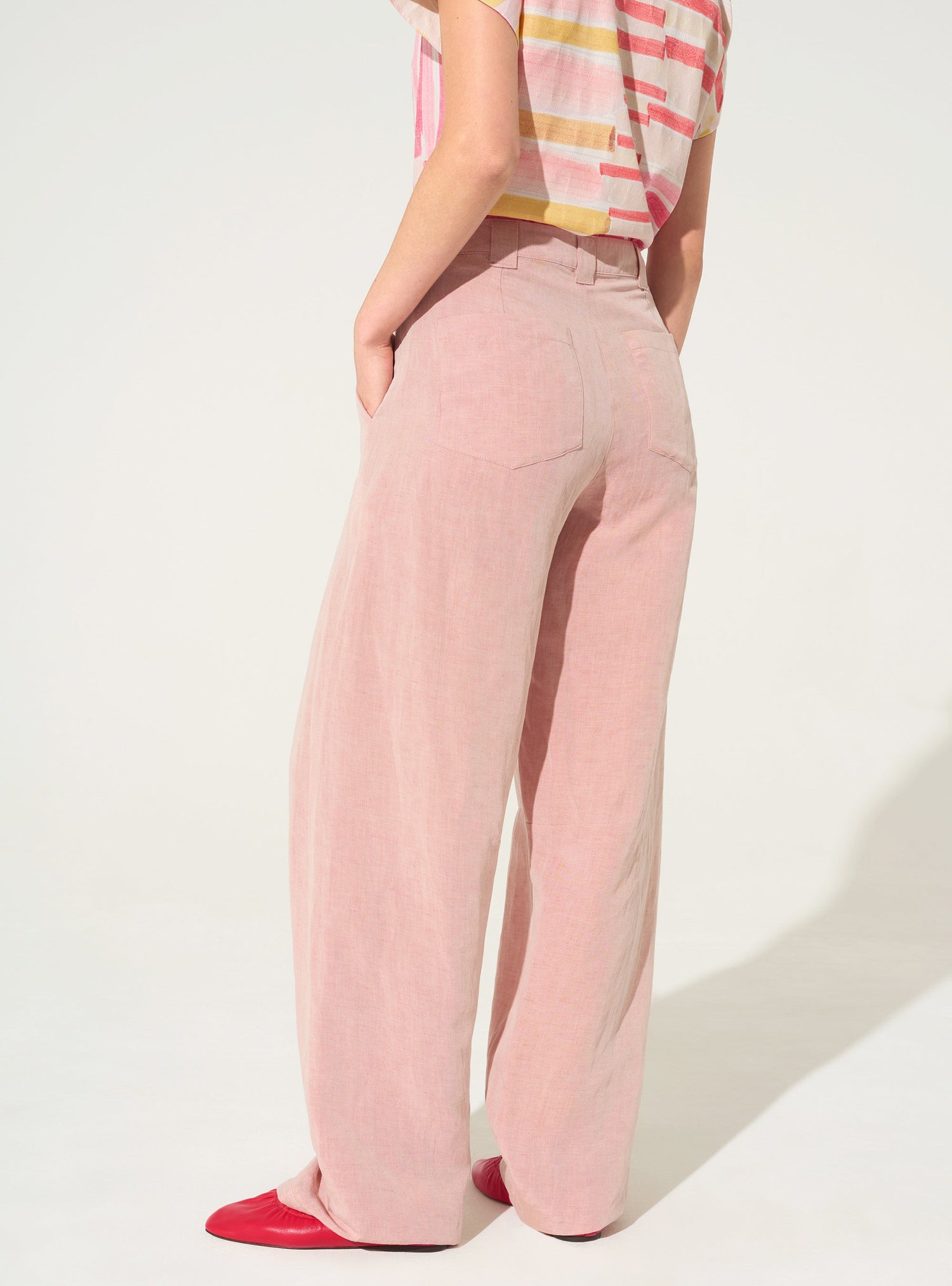 Pantalon En Lin À Taille Élastique À Jambes Larges Ample Bas Solide Pantalon En Lin À Taille Élastique À Jambes Larges Ample Bas Solide