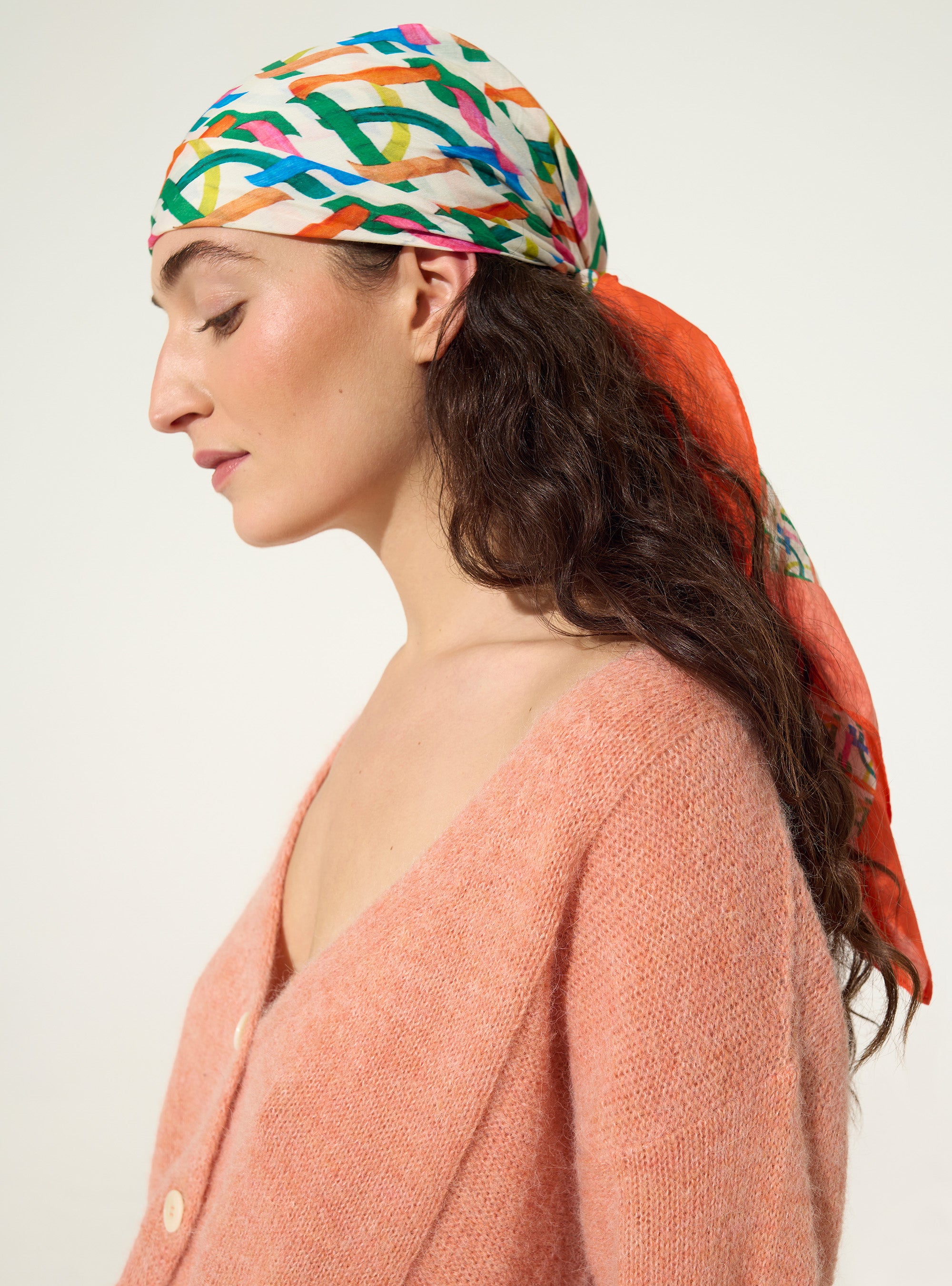 Echarpe imprimée en coton et soie blanc