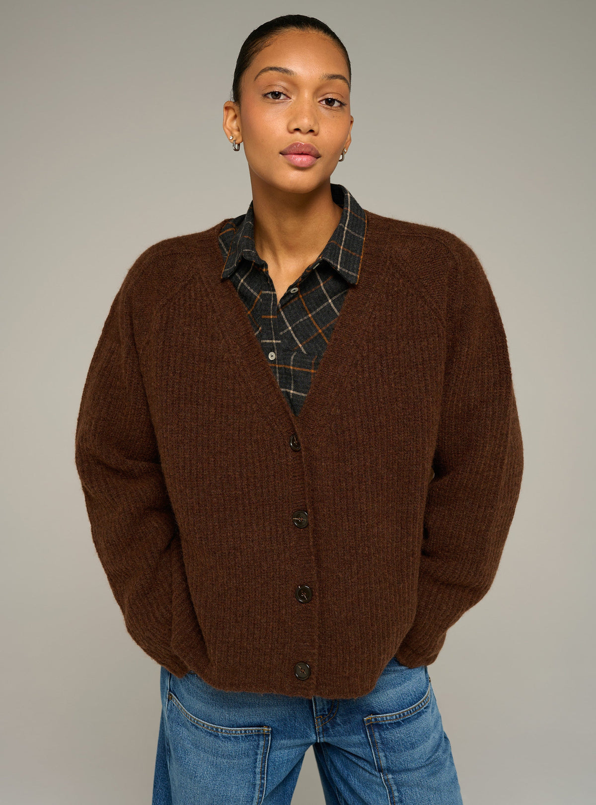 Cotélac acoté cardigan col v oversize en maille côtelée