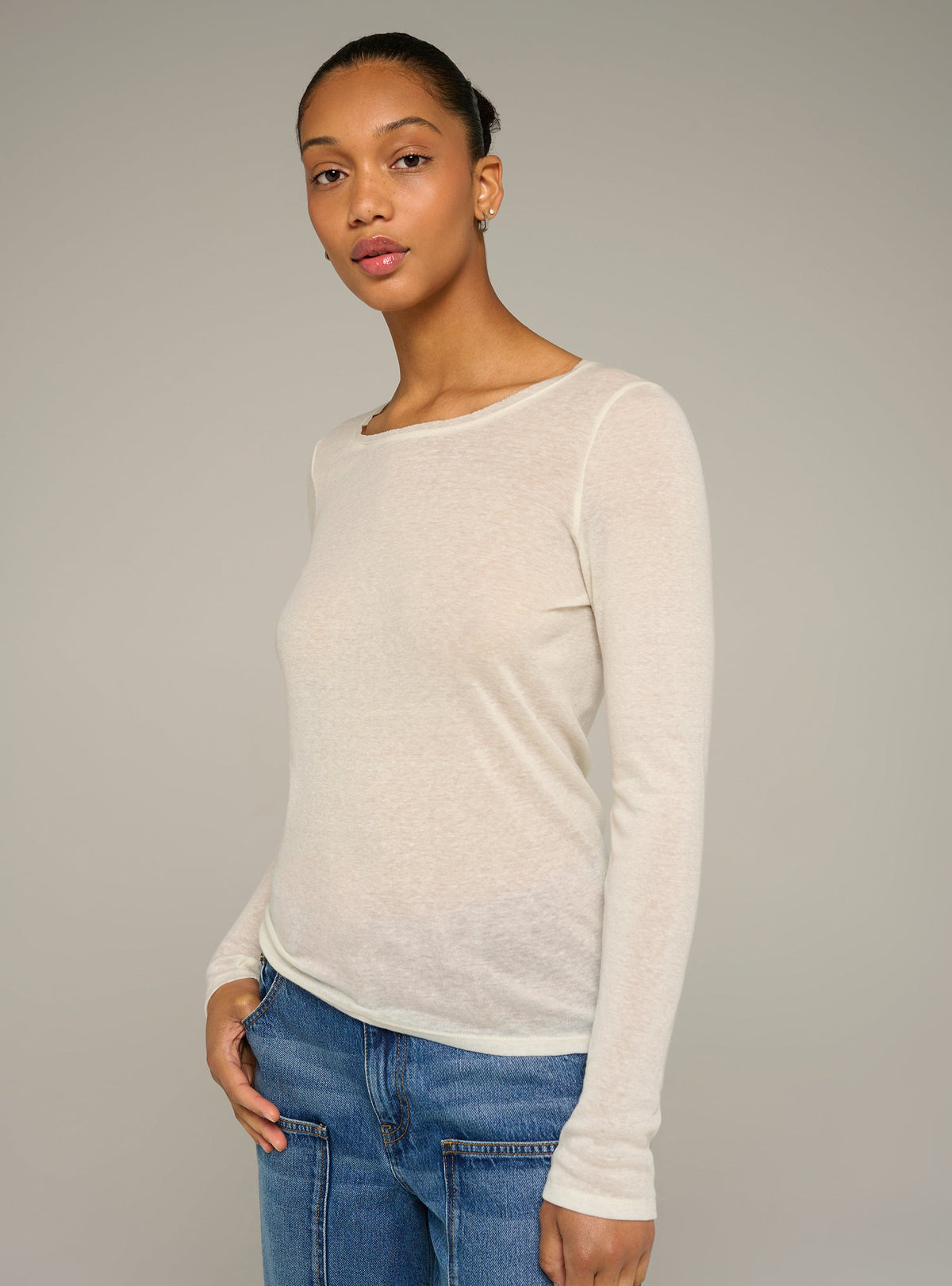 Cotélac acoté tee-shirt manches longues col rond ajusté en jersey
