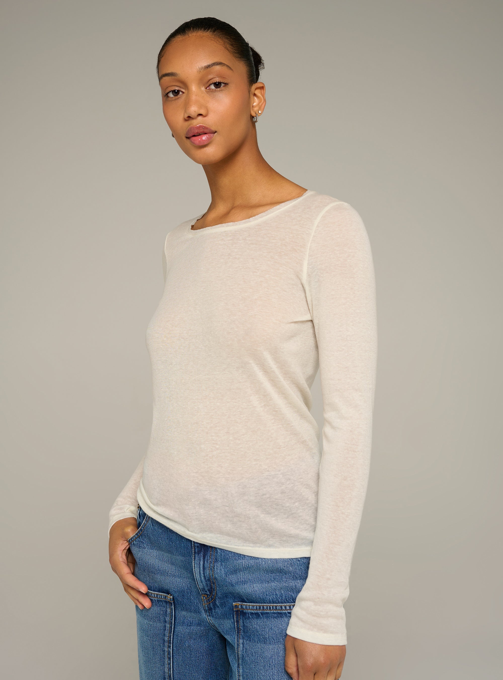 Cotélac acoté tee-shirt manches longues col rond ajusté en jersey