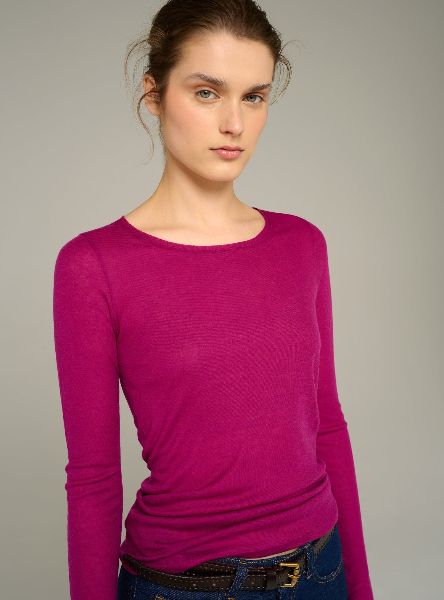 Cotélac acoté tee-shirt manches longues col rond ajusté en jersey