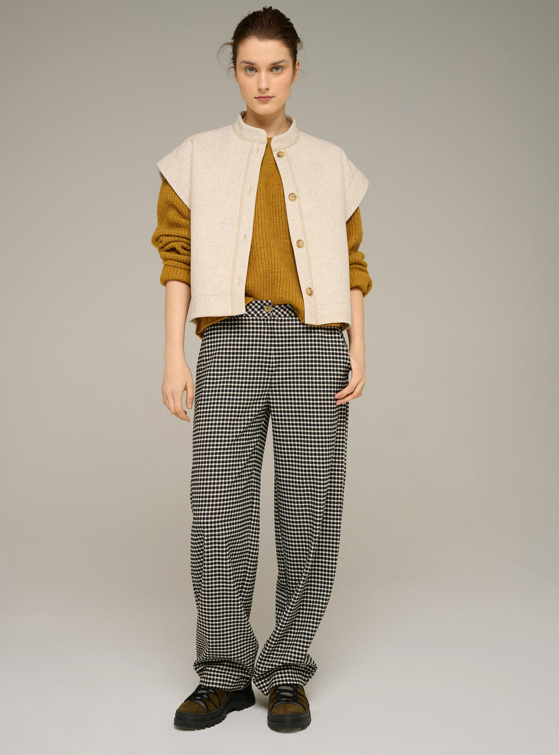 Cotélac acoté pantalon large en flanelle imprimé carreaux