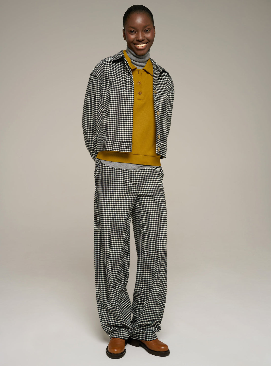 Cotélac acoté veste oversize col chemise imprimée carreaux