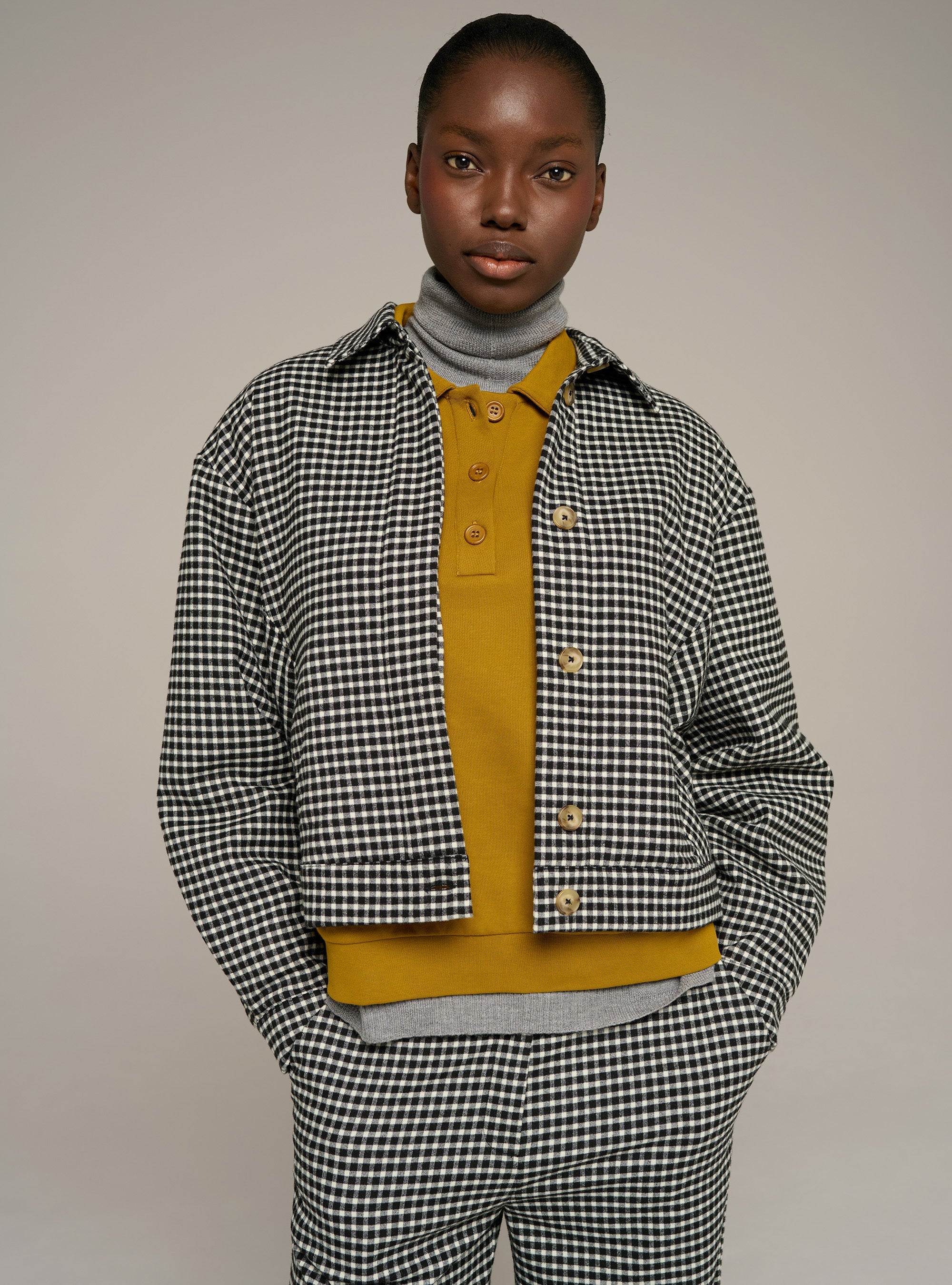 Cotélac acoté veste oversize col chemise imprimée carreaux