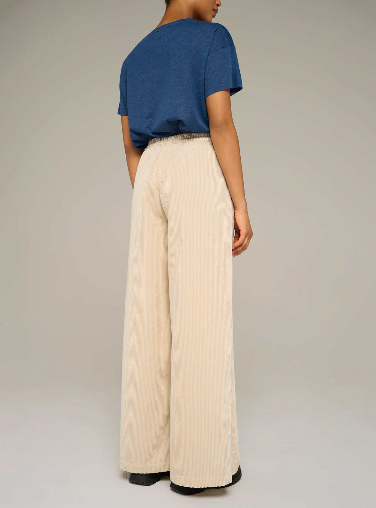 Cotélac acoté pantalon large taille haute en velours grosses côtes