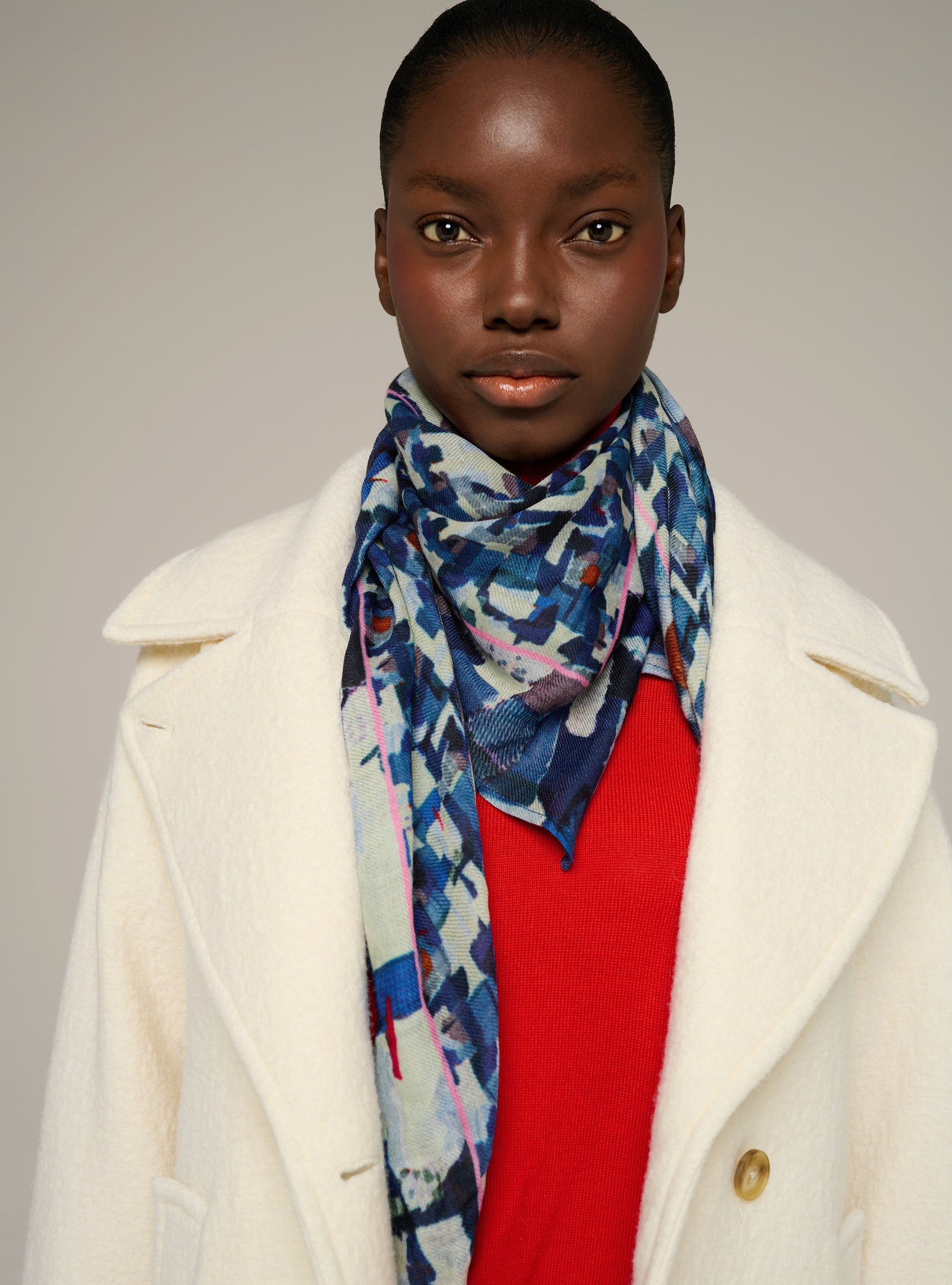 Cotélac acoté foulard en laine imprimé patchwork
