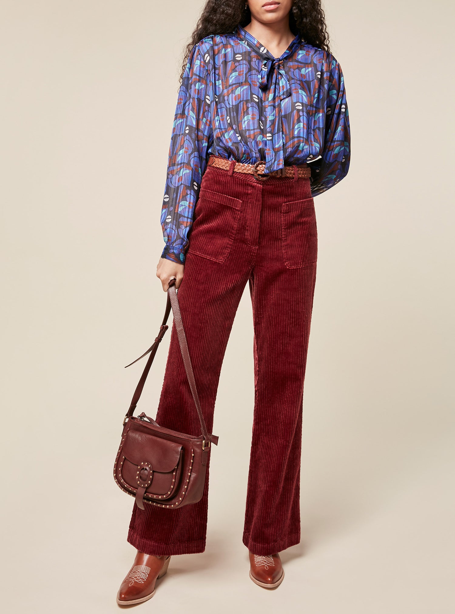Retro Buttoned Printed Blouse