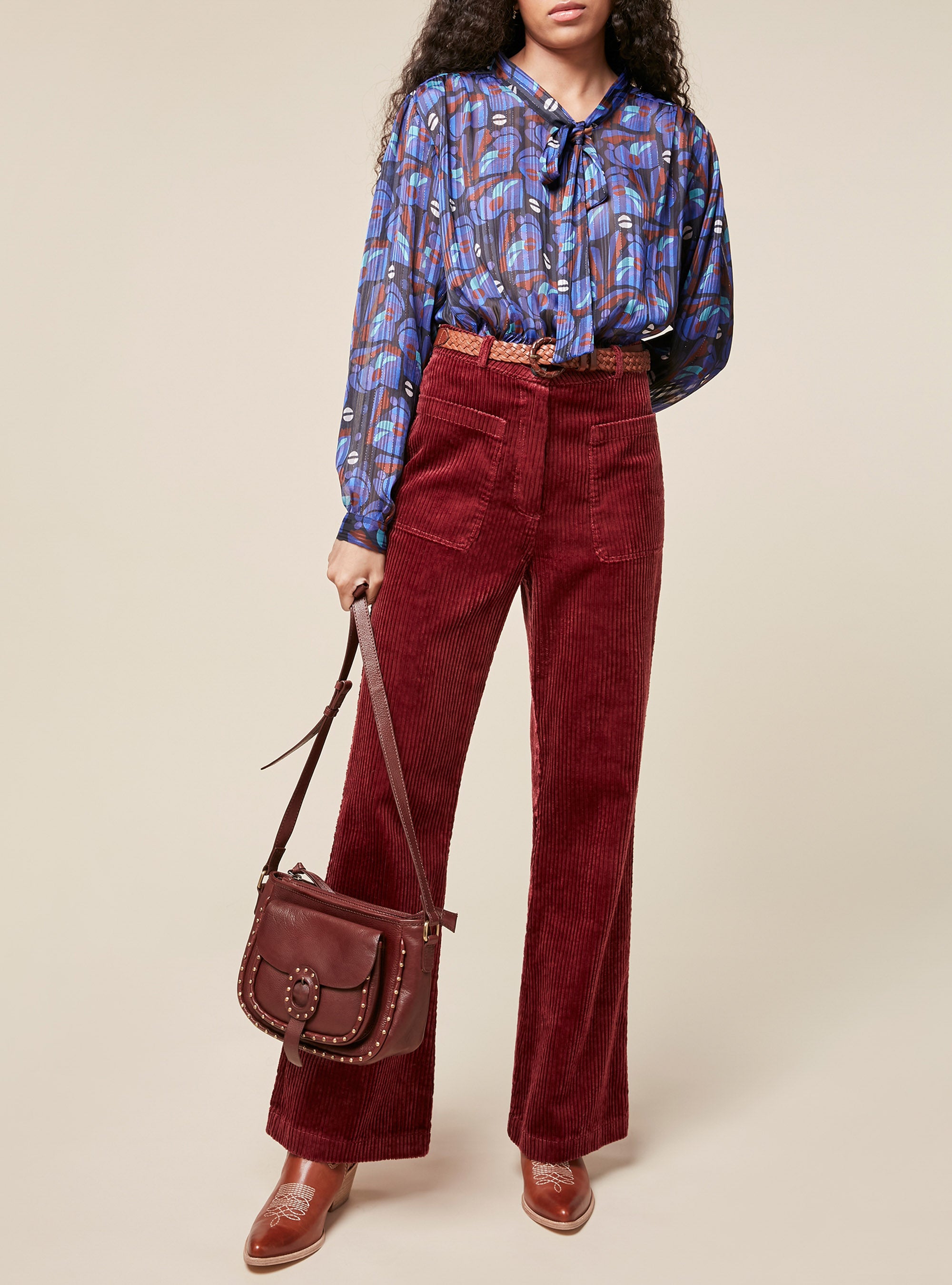 Retro Buttoned Printed Blouse