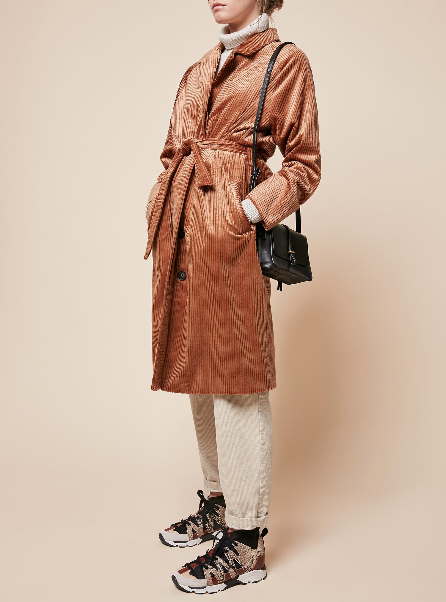 Long Velvet Trench Coat