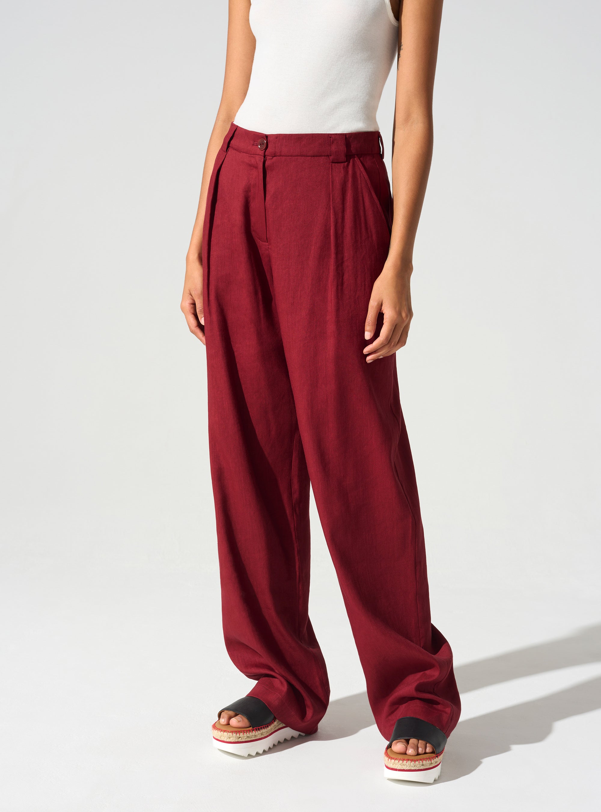 Wide-leg pants with English waistband