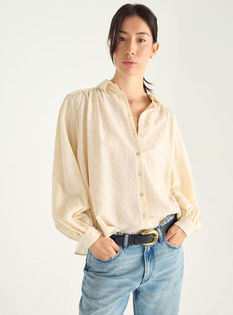 Jacquard cotton shirt with V-neck