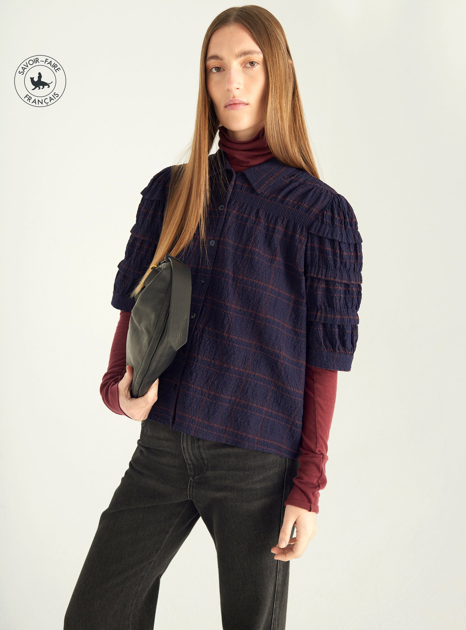 Bluse aus Cloqué mit Karomuster
