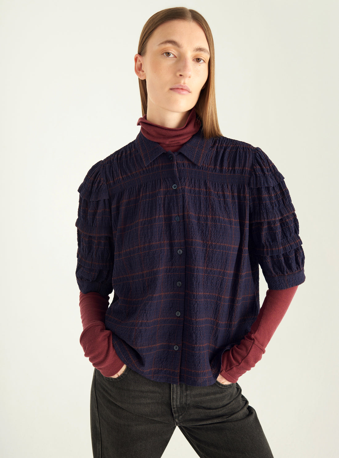 Blouse en carreaux cloqués